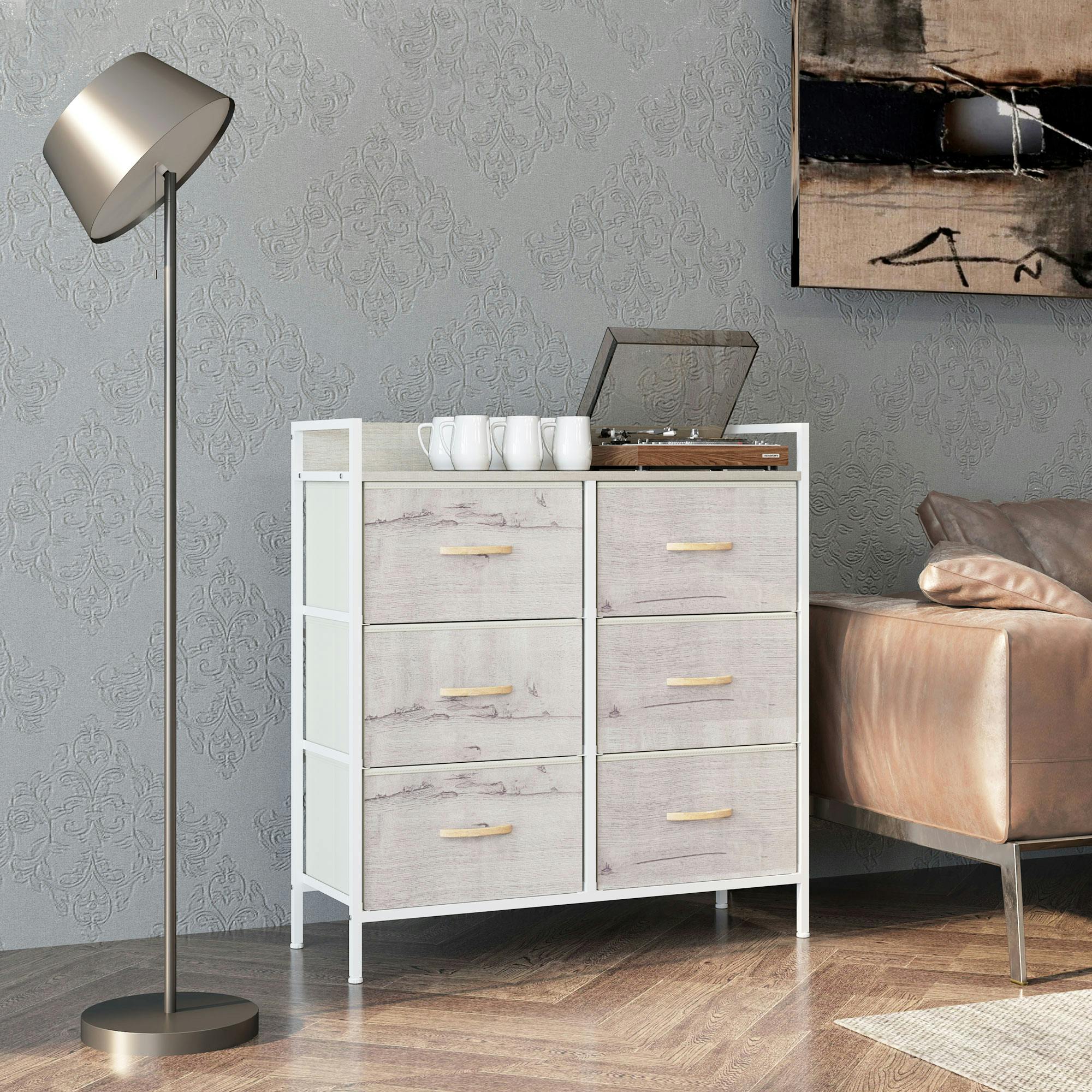 Rackhams Black Bedroom Chest Of Drawers 6 Drawer Dresser W/ Shelf, - 85.0