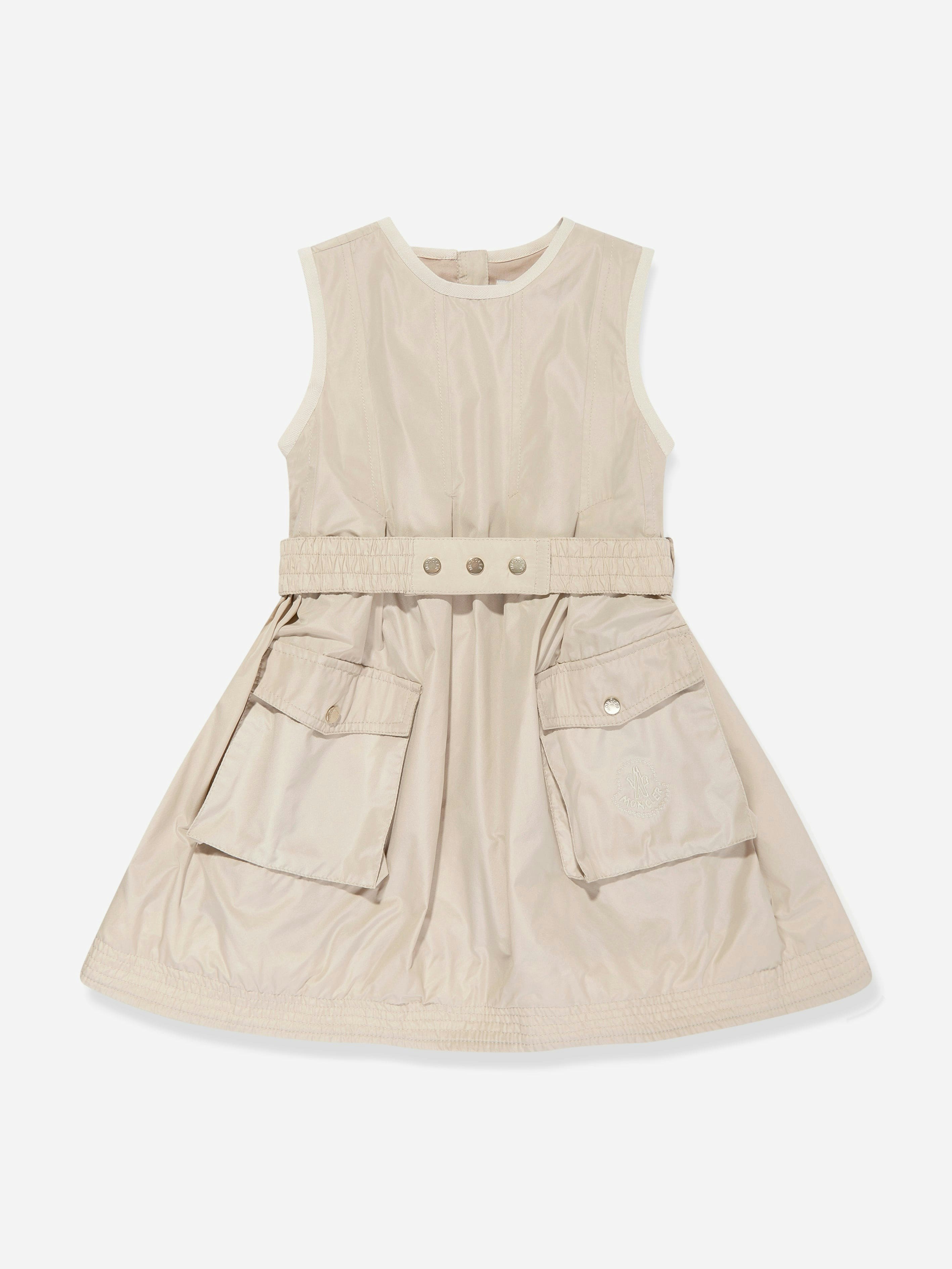 Moncler Enfant Girls Beige Sleeveless Pocket Dress In - 14 Yrs