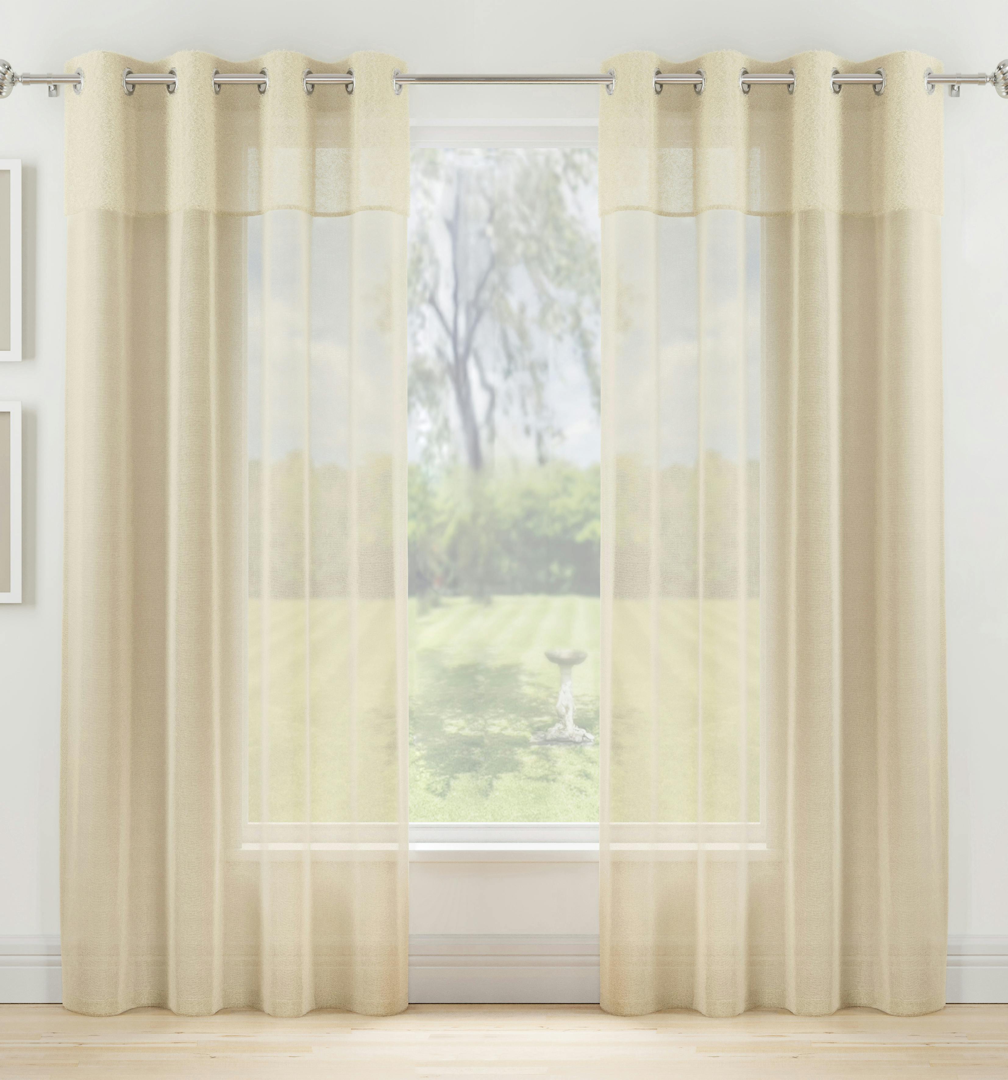 Rackhams Cream Textured Fabric Header Voile Panels Pair With Eyelet Header - 55" (140Cm) Width X 54" (137Cm) Drop