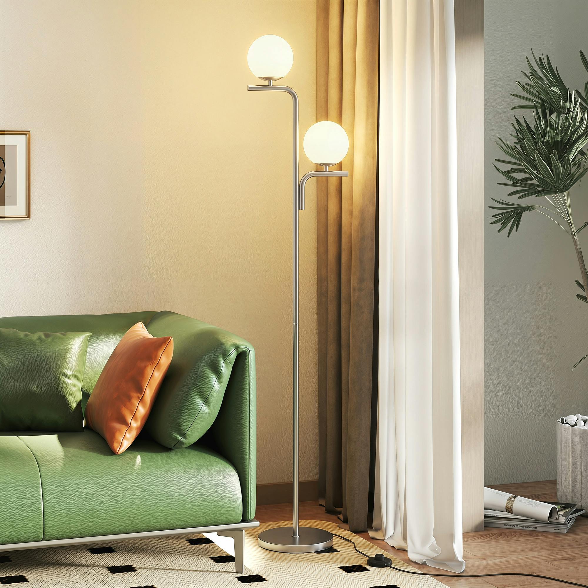 Rackhams Silver Floor Lamp With 3 Colour Temperatures, Modern Standing Lamp
