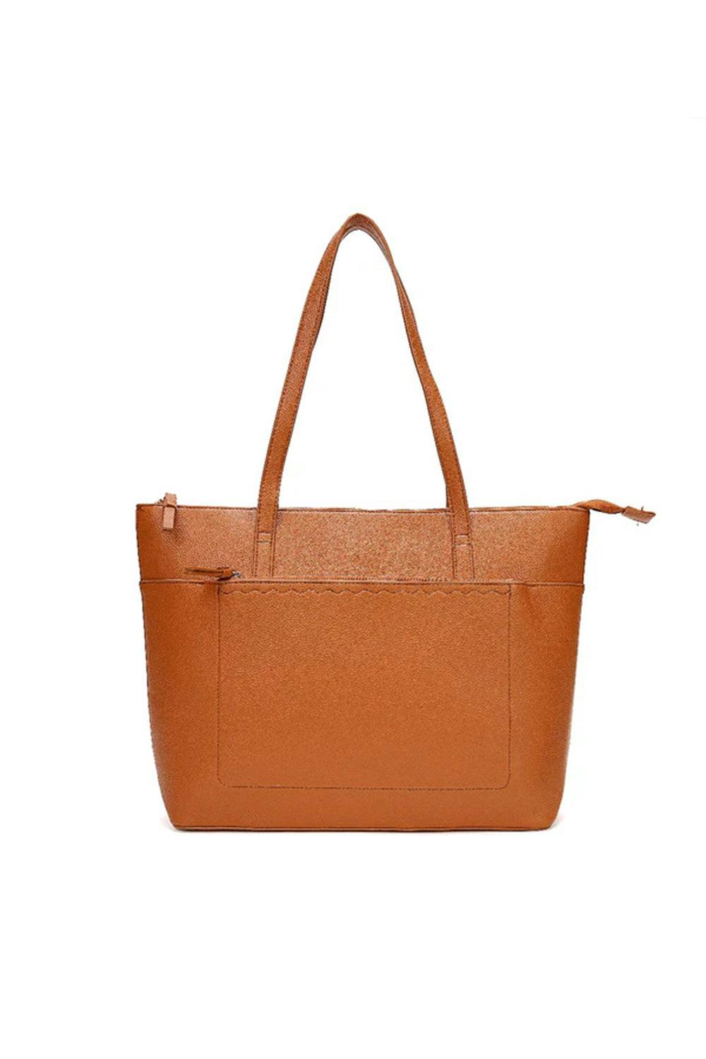 Pluspup Brown Large Tote Shoulder Bag With Zipper Closure And Inner Pockets