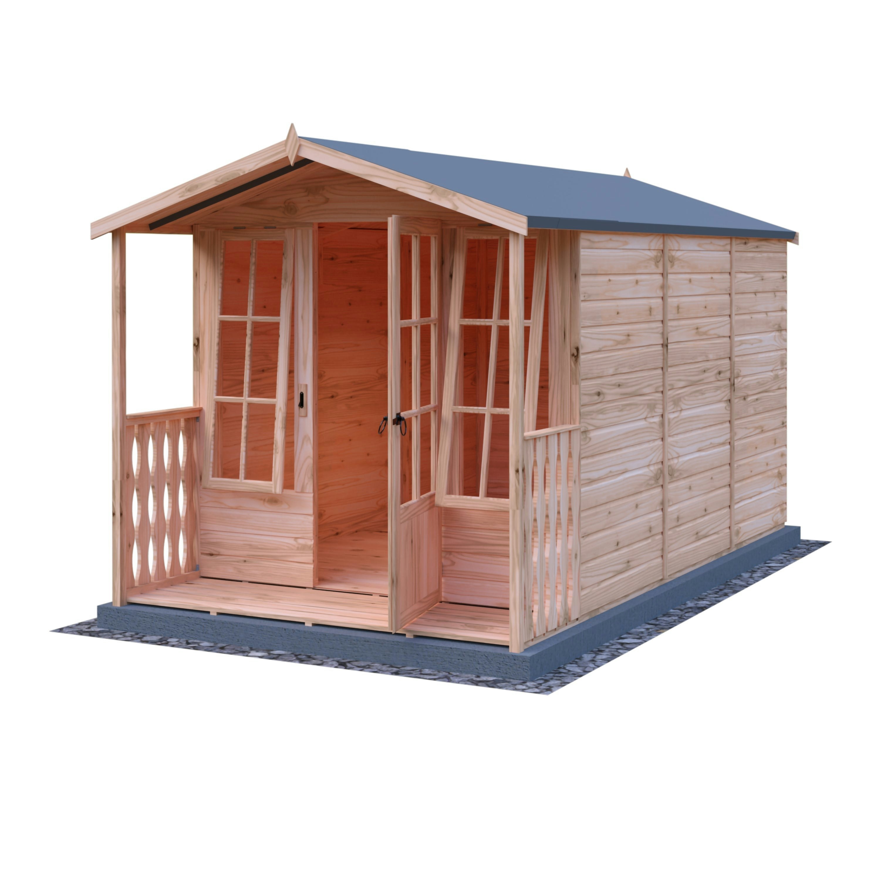 Rackhams Light/Green Badminton & Verandah 7X10 12Mm Interlock Clad Wooden Summerhouse