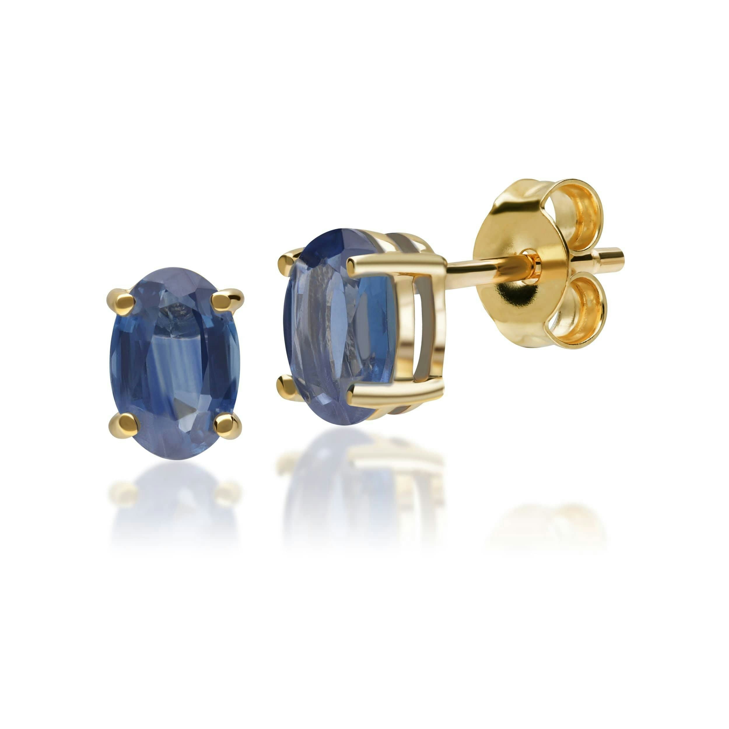 Gemondo Blue/Gold/Yellow Classic Oval Sapphire Stud Earrings In 9Ct - Kanchanaburi Sapphire Oval Stud Earrings In 9Ct 6X4mm Claw Set