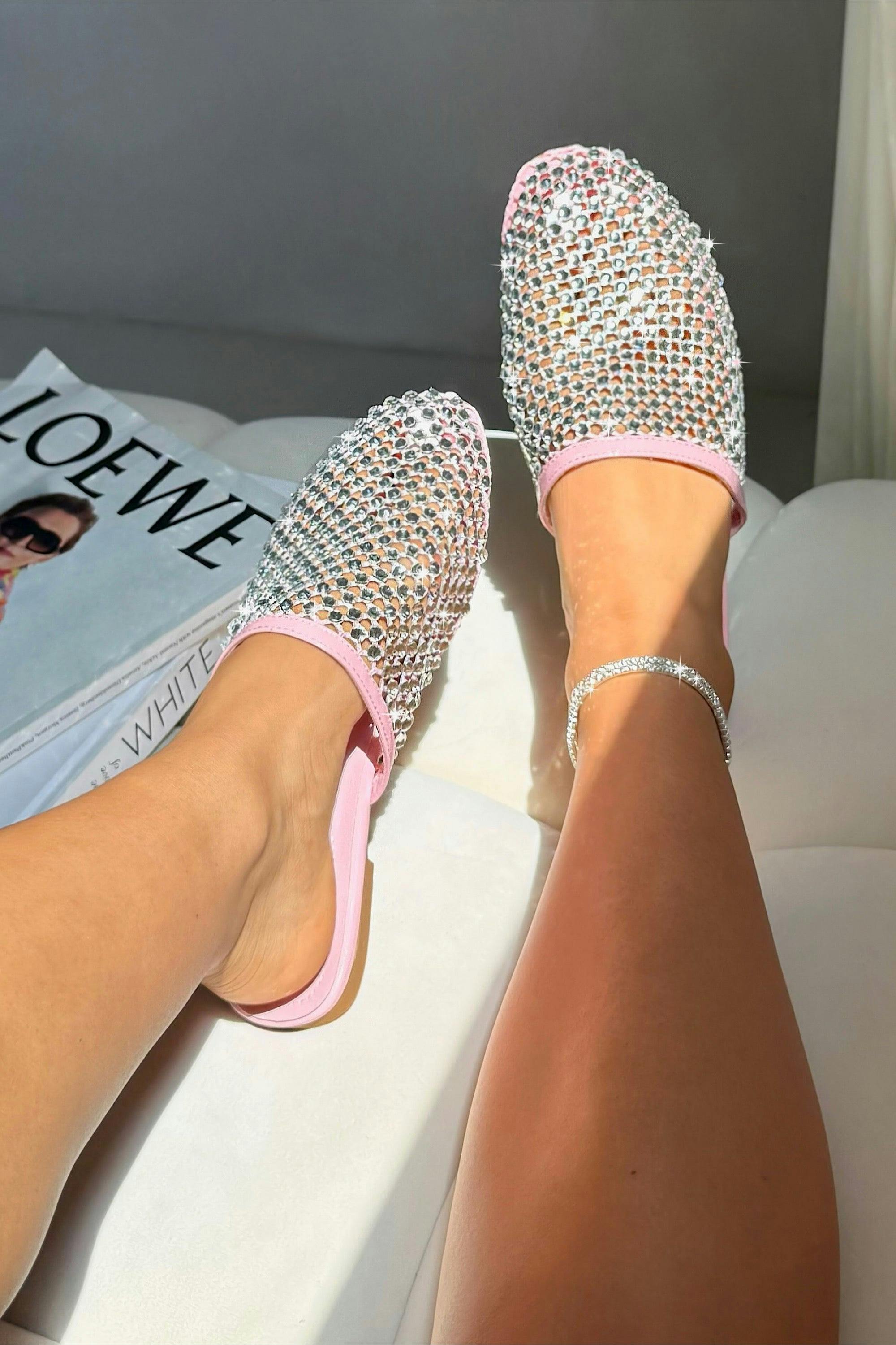 Love Lemonade Women's Pink Sparkly Prism Glow Mule Sliders - Uk 3