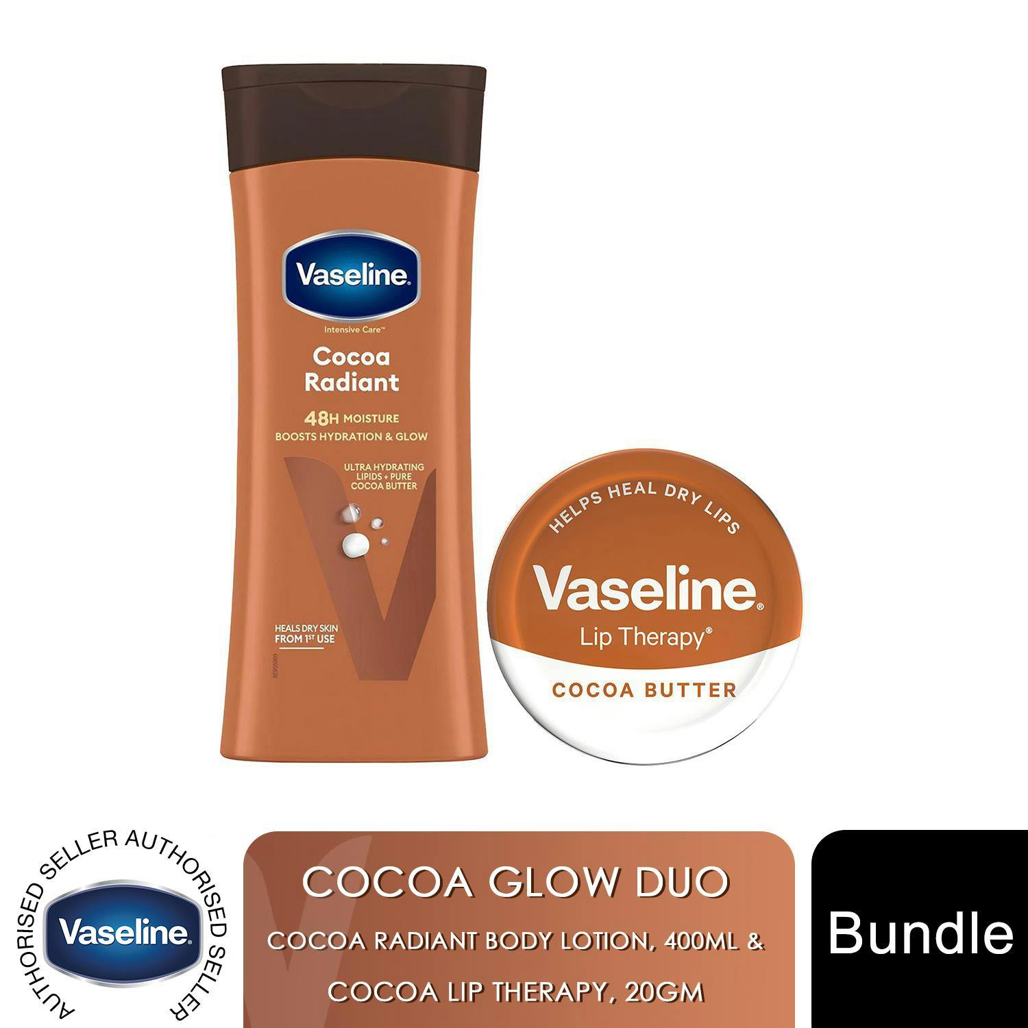 Vaseline Body Care Duo Cocoa Radiant Lotion 400Ml & Cocoa Lip Therapy 20G