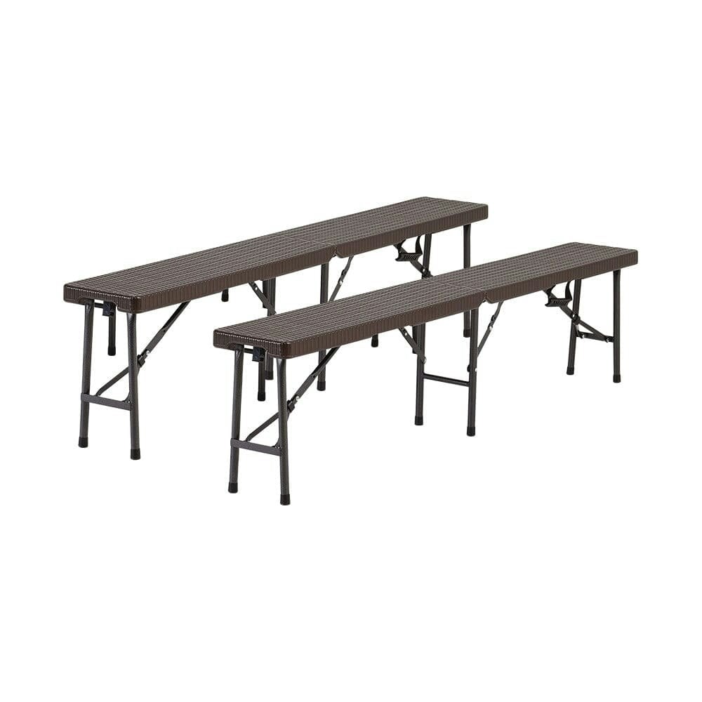 Rackhams Brown Rattan Plastic Outdoor Folding Table Bench Set - Olny 2 Bench