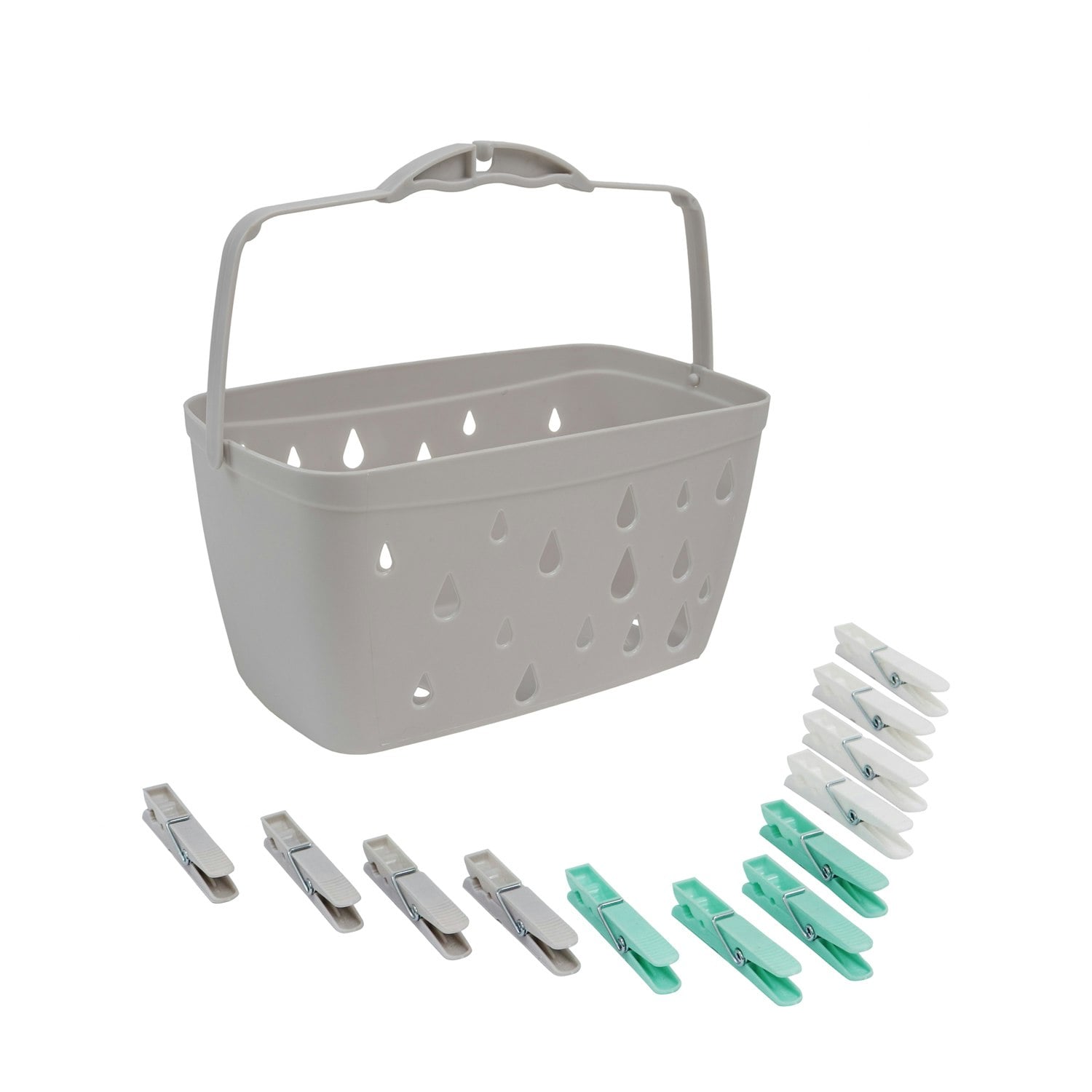 Jvl Grey Plastic Peg Basket, With 36 Strong Hold Plastic Pegs, Aqua