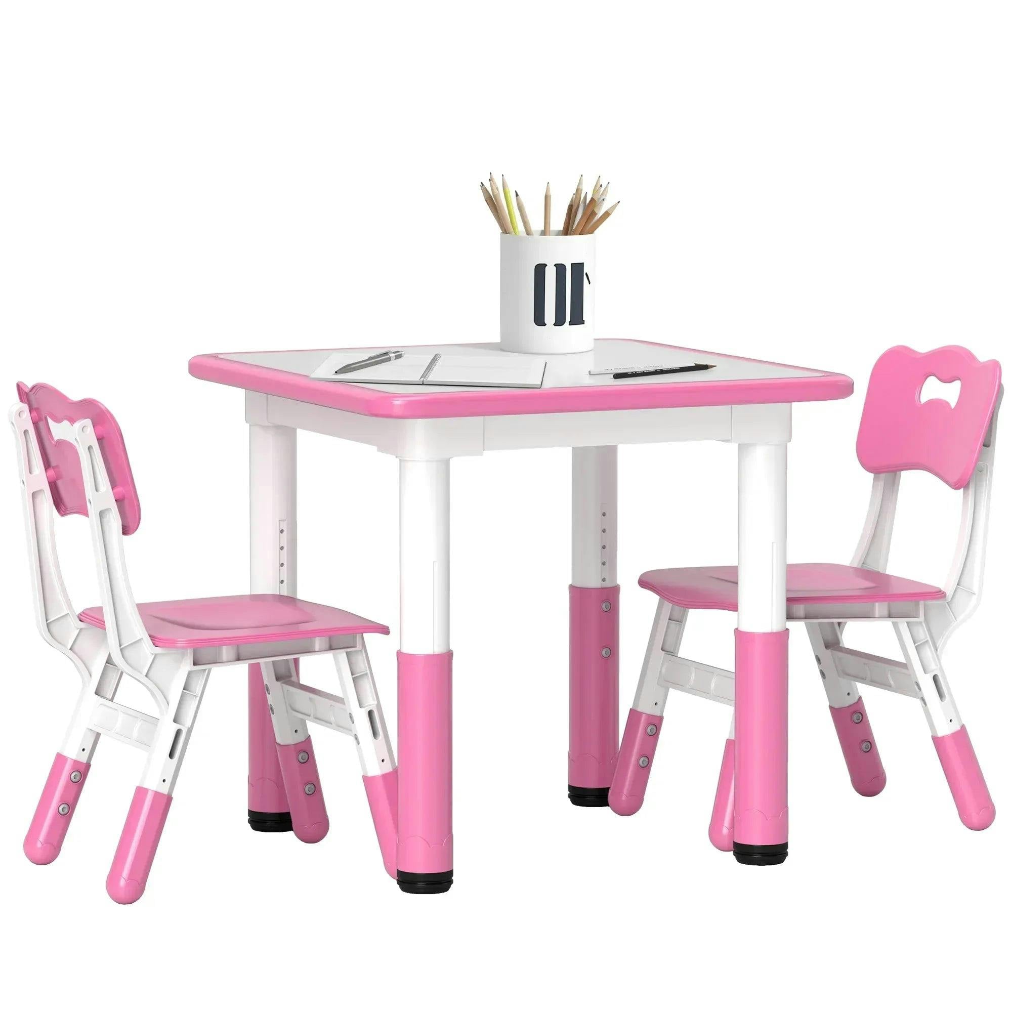 Pink Kids Table and Chair Set Height Adjustable Playroom Activity 3 Piece - Image 6