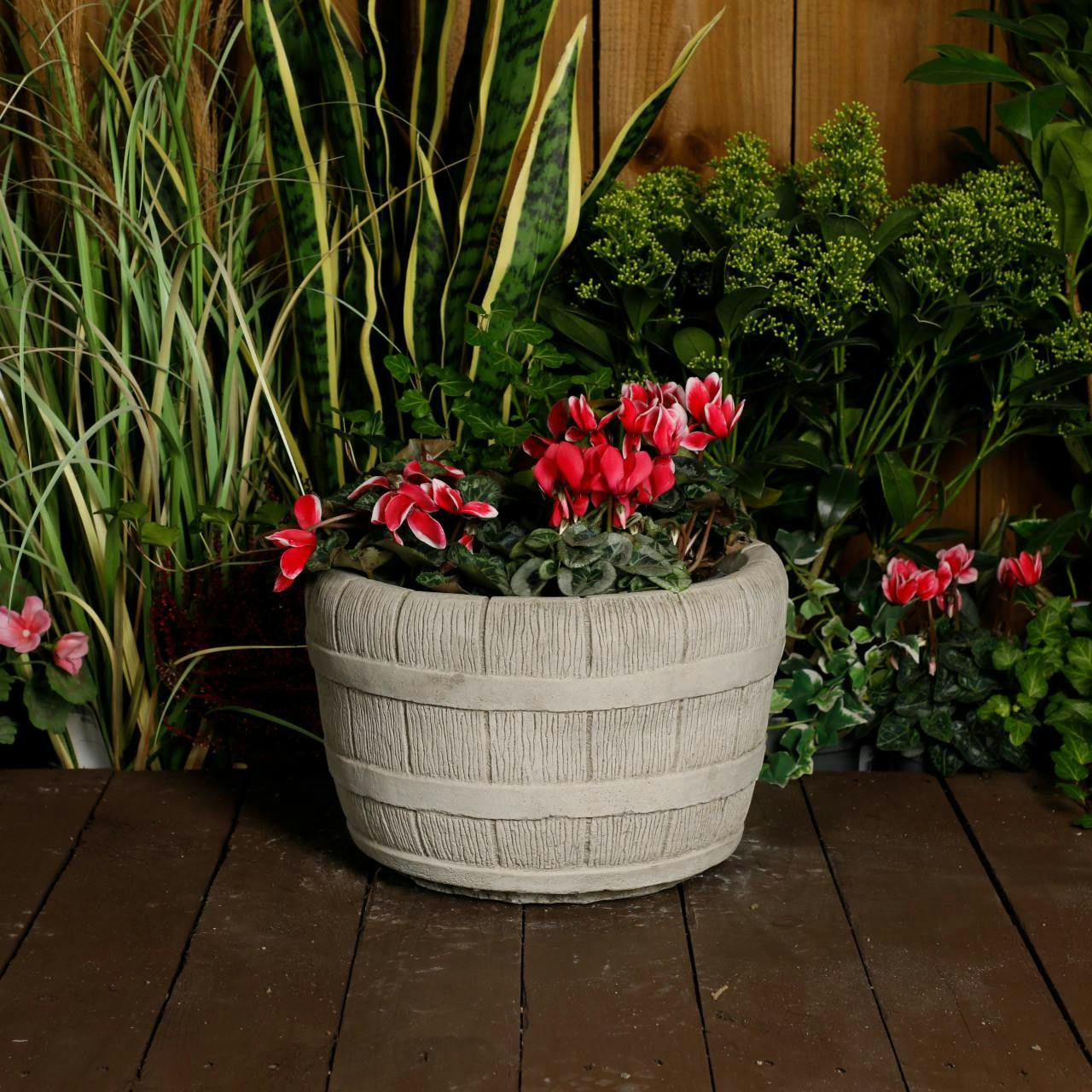 Osn Small Half Barrel Stone Garden Planter Flower Pot