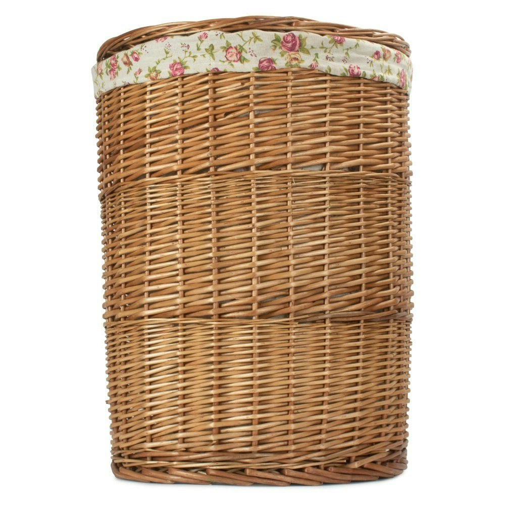 Rackhams Light Large Steamed Wicker Round Laundry Baskets With Garden Rose Lining