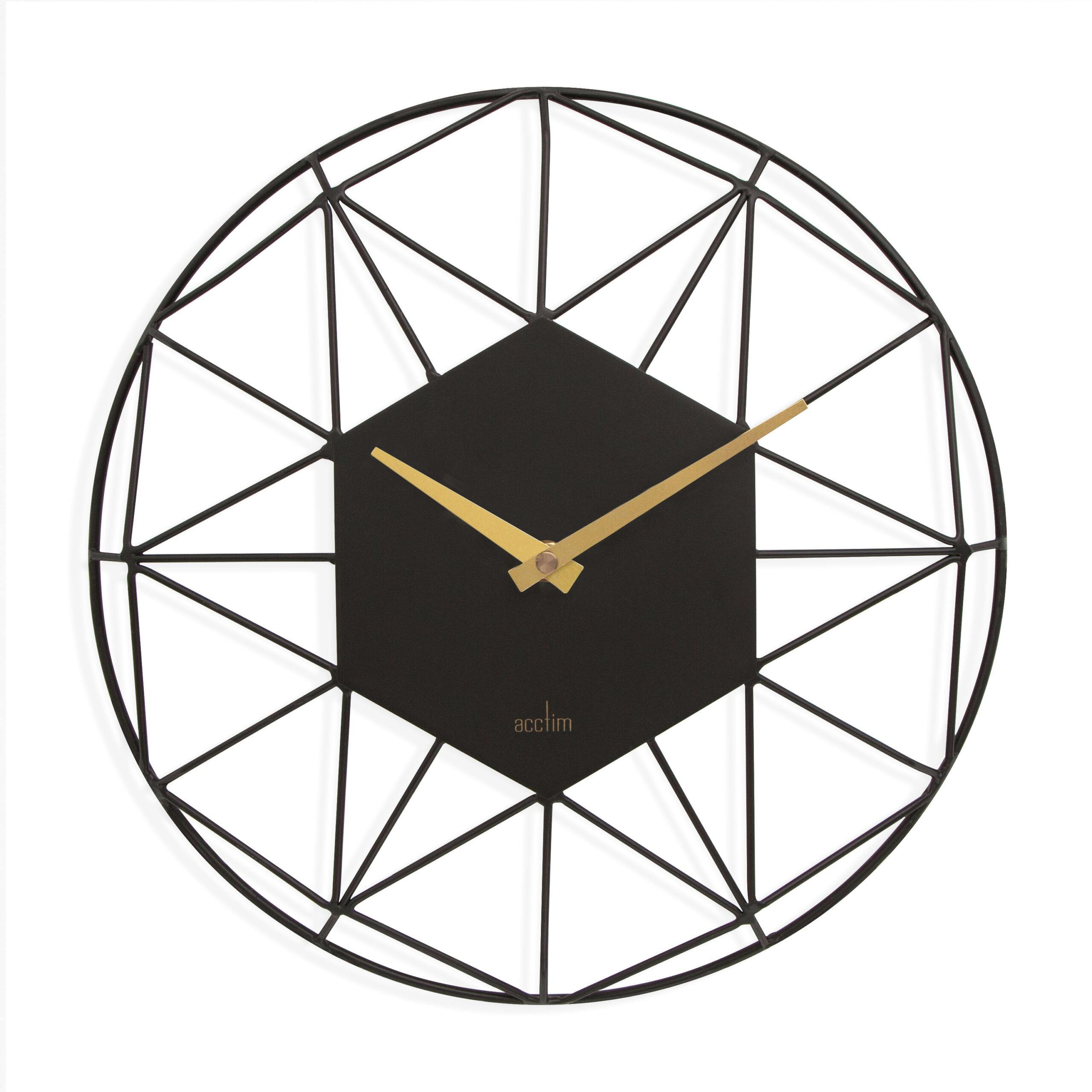 Rackhams Grey Alva Wall Clock Quartz Metal Geometric Wire Frame Open Dial 30Cm - Owl