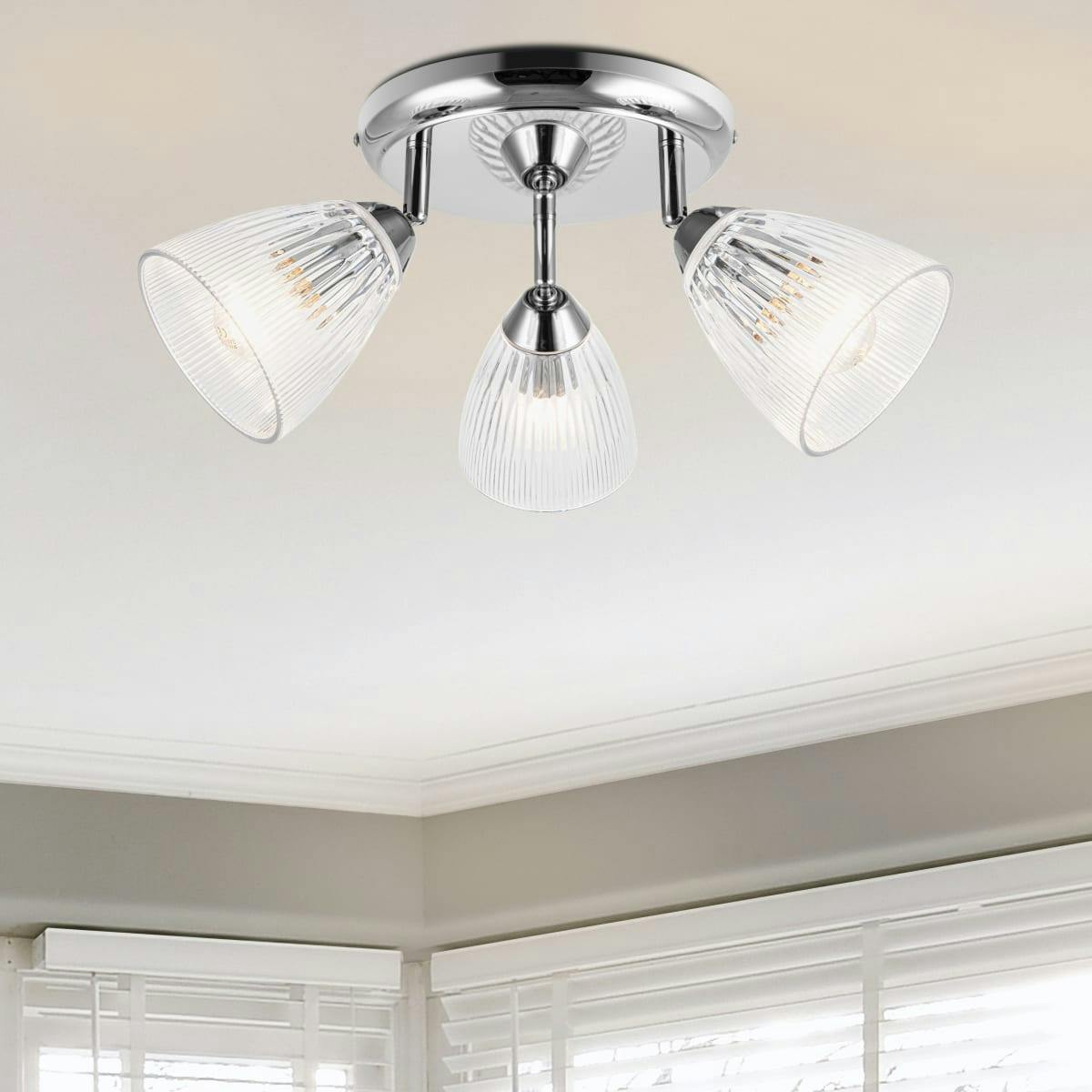 Rackhams Light Athella Bathroom 3 Ribbed Glass Spot - Chrome