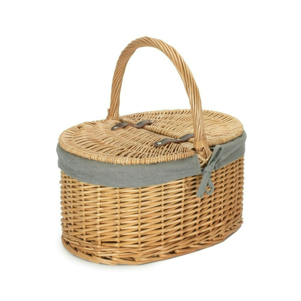 Red Hamper Red/Grey Hamper Cotton Lined Buff Oval Picnic Basket - One Size