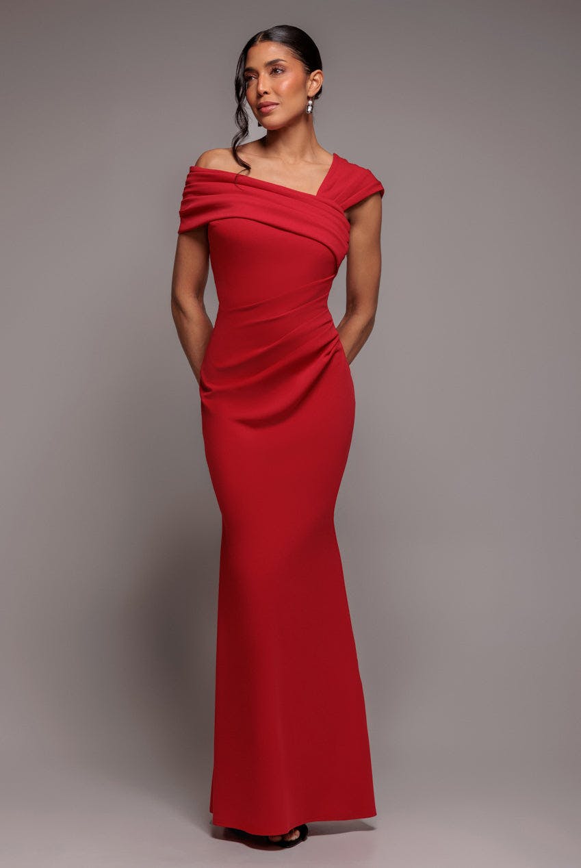 Goddiva Red One Shoulder Evening Maxi Dress - By - 10