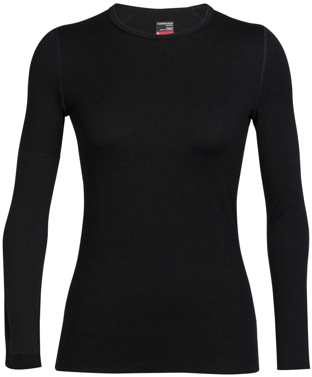 Icebreaker Women's Black Merino 260 Tech Long Sleeve Crew Base Layer {Ic-104387} - Large