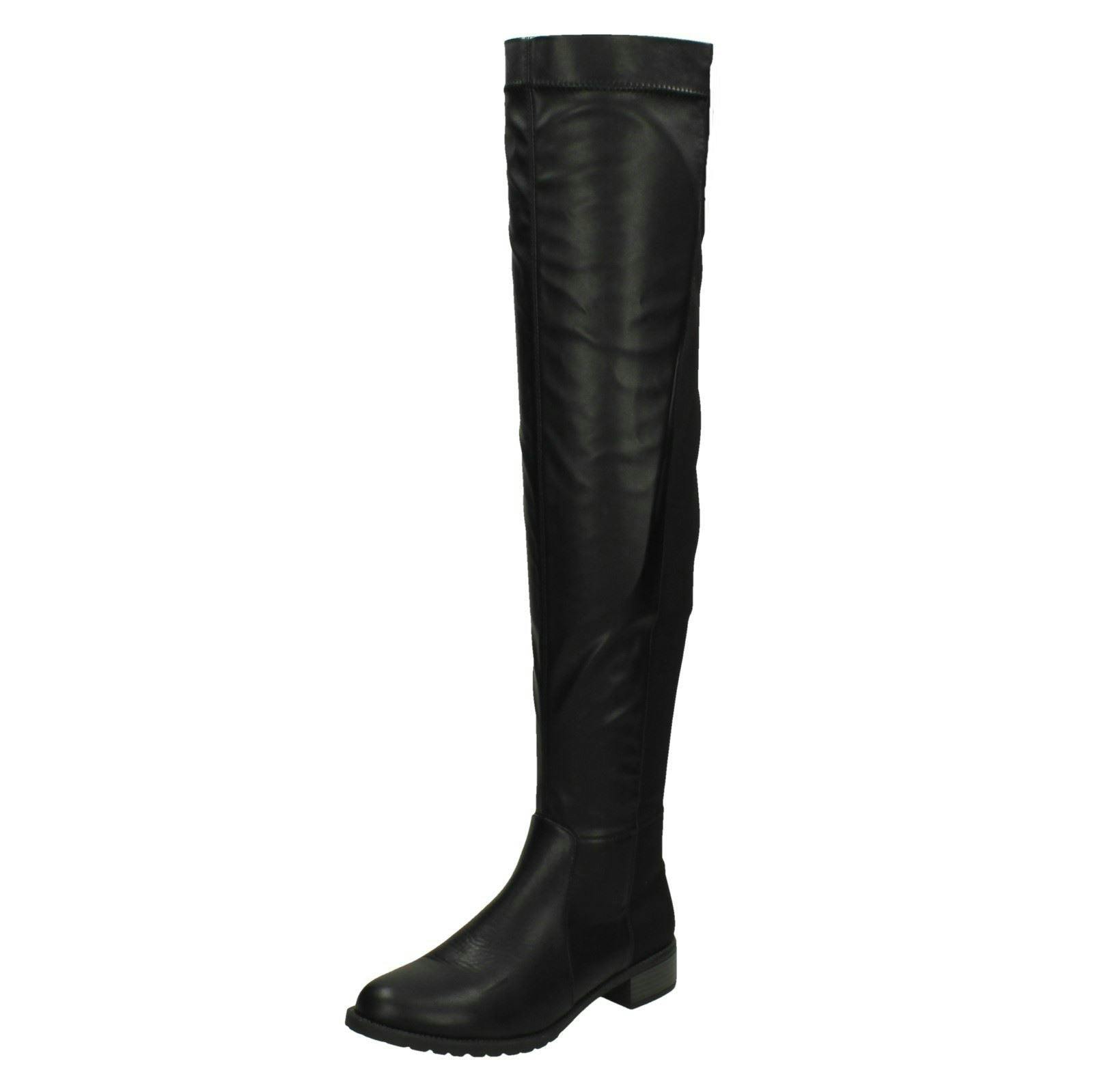 Spot On Women's Black Over The Knee Boots - Pu - Uk 7