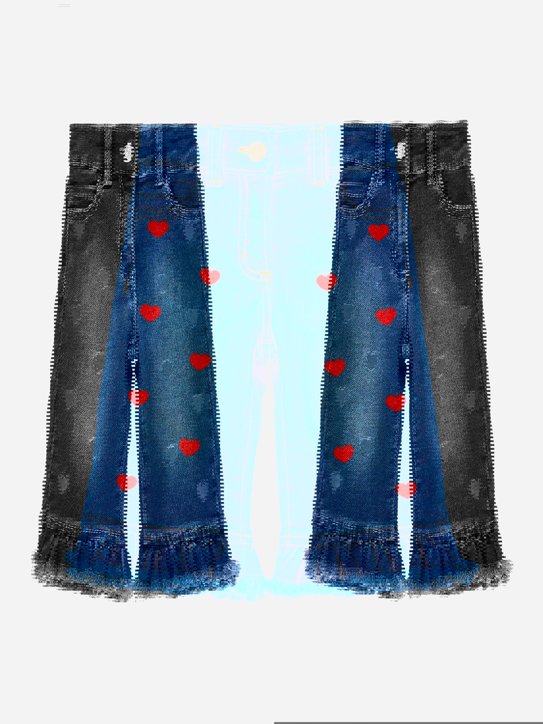 Monnalisa Girls Blue Heart Denim Fleece Jeans In - 5 Yrs