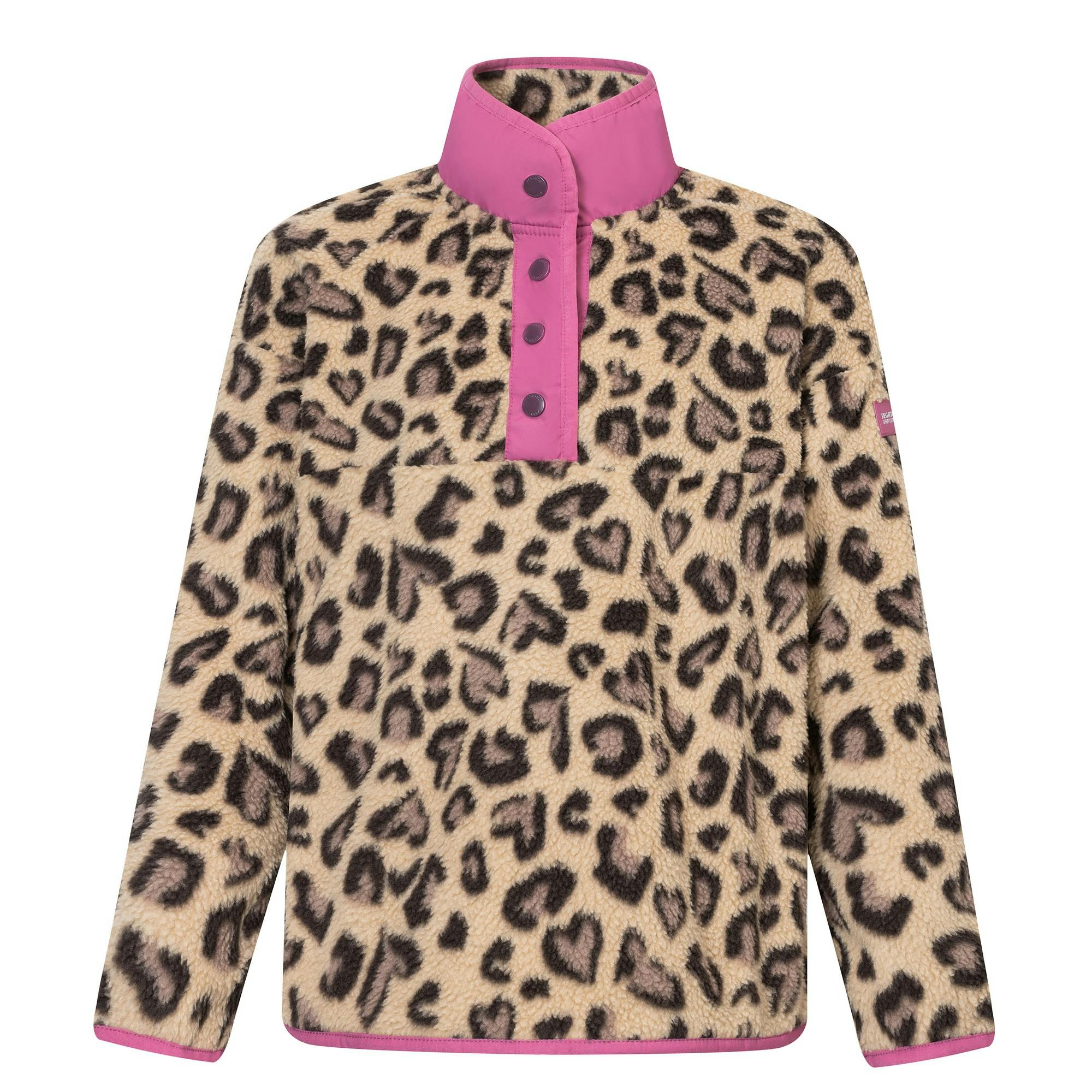 Regatta Boys Mocha Violet Childrens/ Eva Leopard Print Buttoned Fleece Top - Size 16 Years/15 Years Kids - Image 3