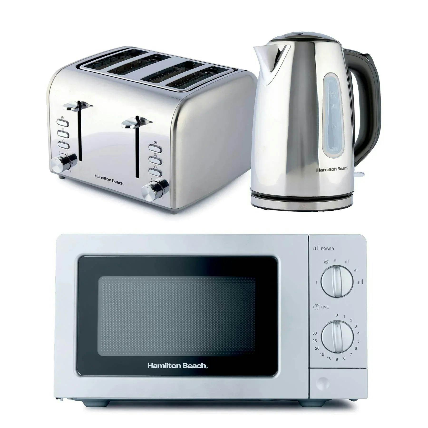 Hamilton Beach Rise Polished Hbktmp Solo Microwave, Electric Kettle & 4-Slice Toaster Bundle - Silver, Silver/Grey - Image 3