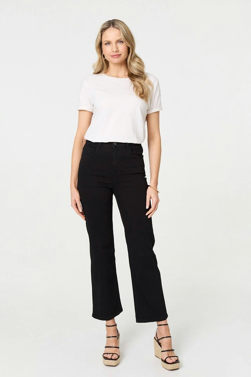 Izabel London Black High Waist Bootcut Straight Jeans - 12