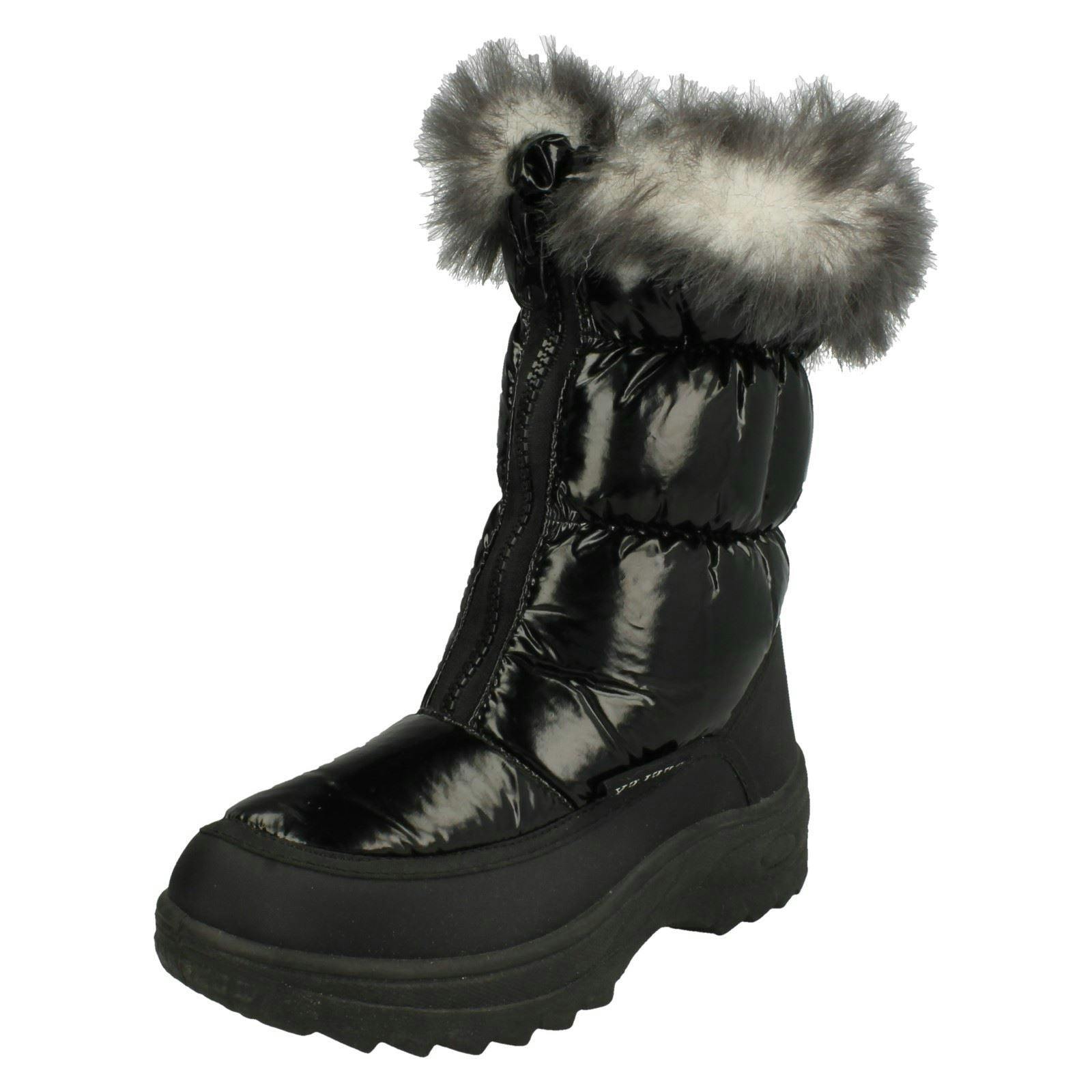 Spot On Girls Black Fur Lined Snow Boots - Uk 13 Child