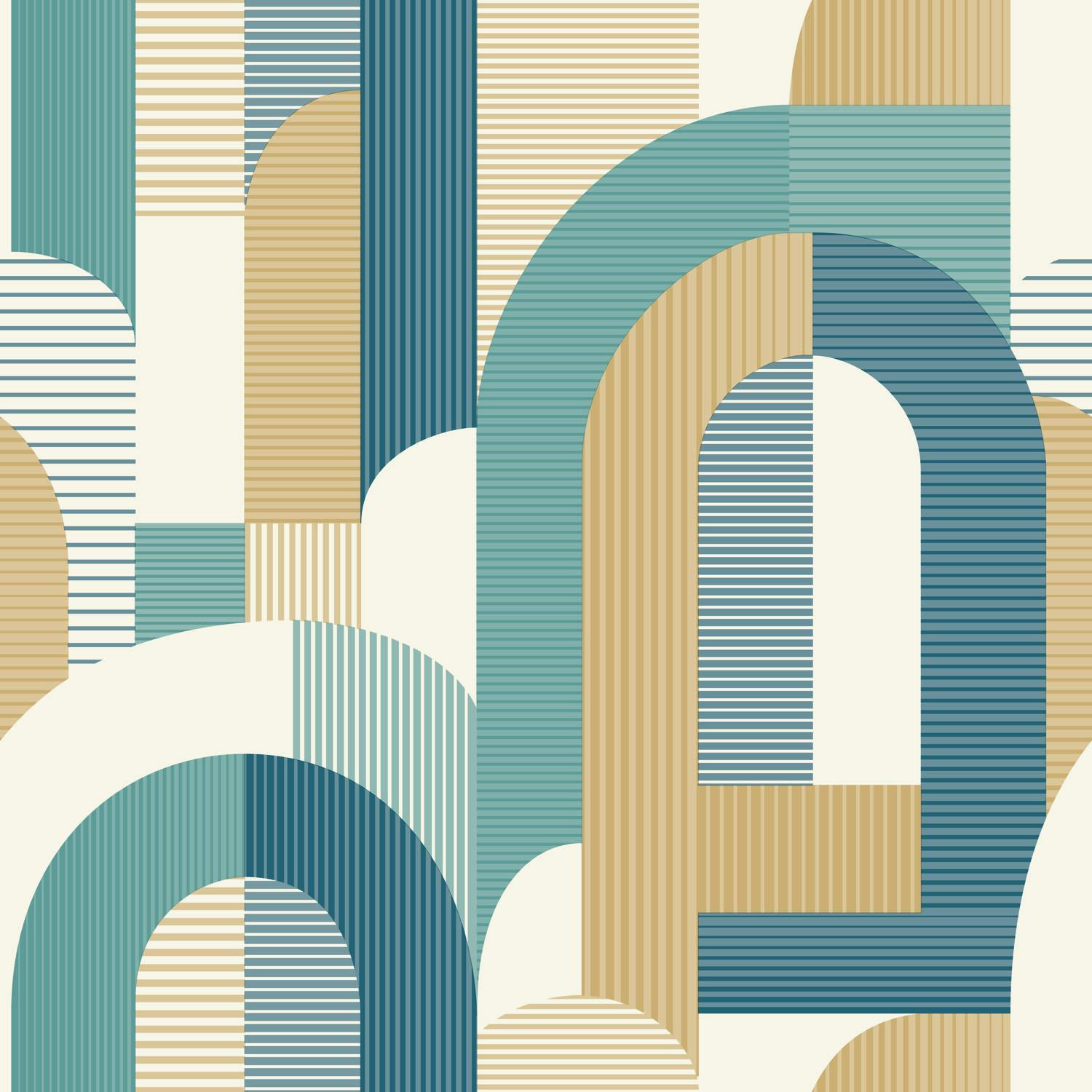 Grandeco Blue Geometric Arc Textured Wallpaper,