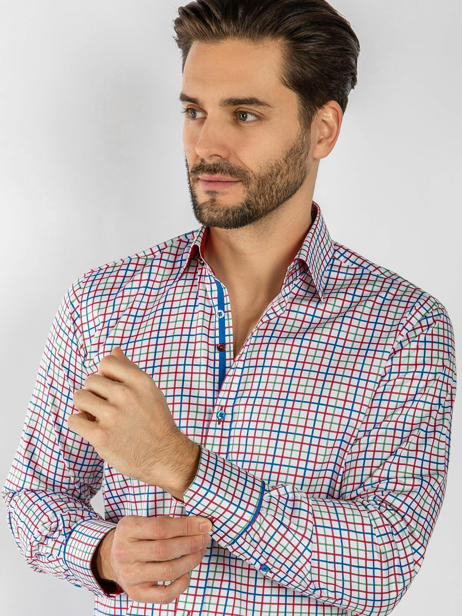 Claudio Lugli White Highland Check Print Shirt - Red, Blue & Green - Image 2