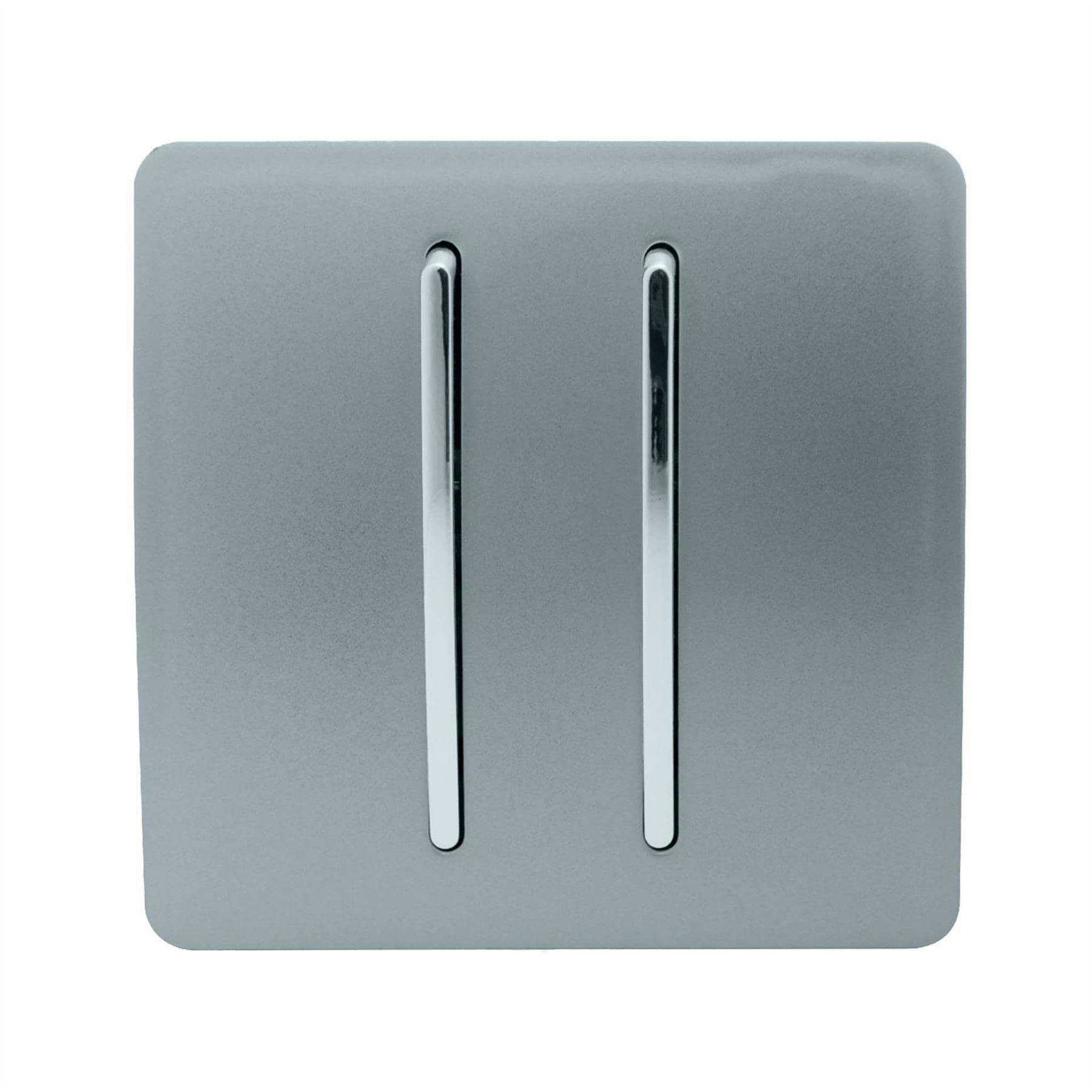 Trendi 2 Gang 2 Way 240V Screwless Raised Front Plate Plastic Artistic Modern Glossy 10 Amp Chrome Rocker Single Electrical Wall Light Switch Cool Grey - ART-SS4CG - Image 6