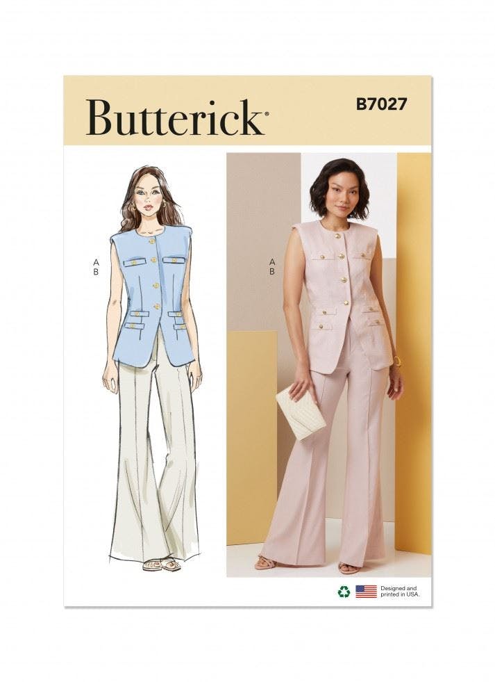 Butterick Women's Sewing Pattern 7027, Waistcoats, Trousers For K5 (8-10-12-14-16) - Intermediate - K5 (8-10-12-14-16)
