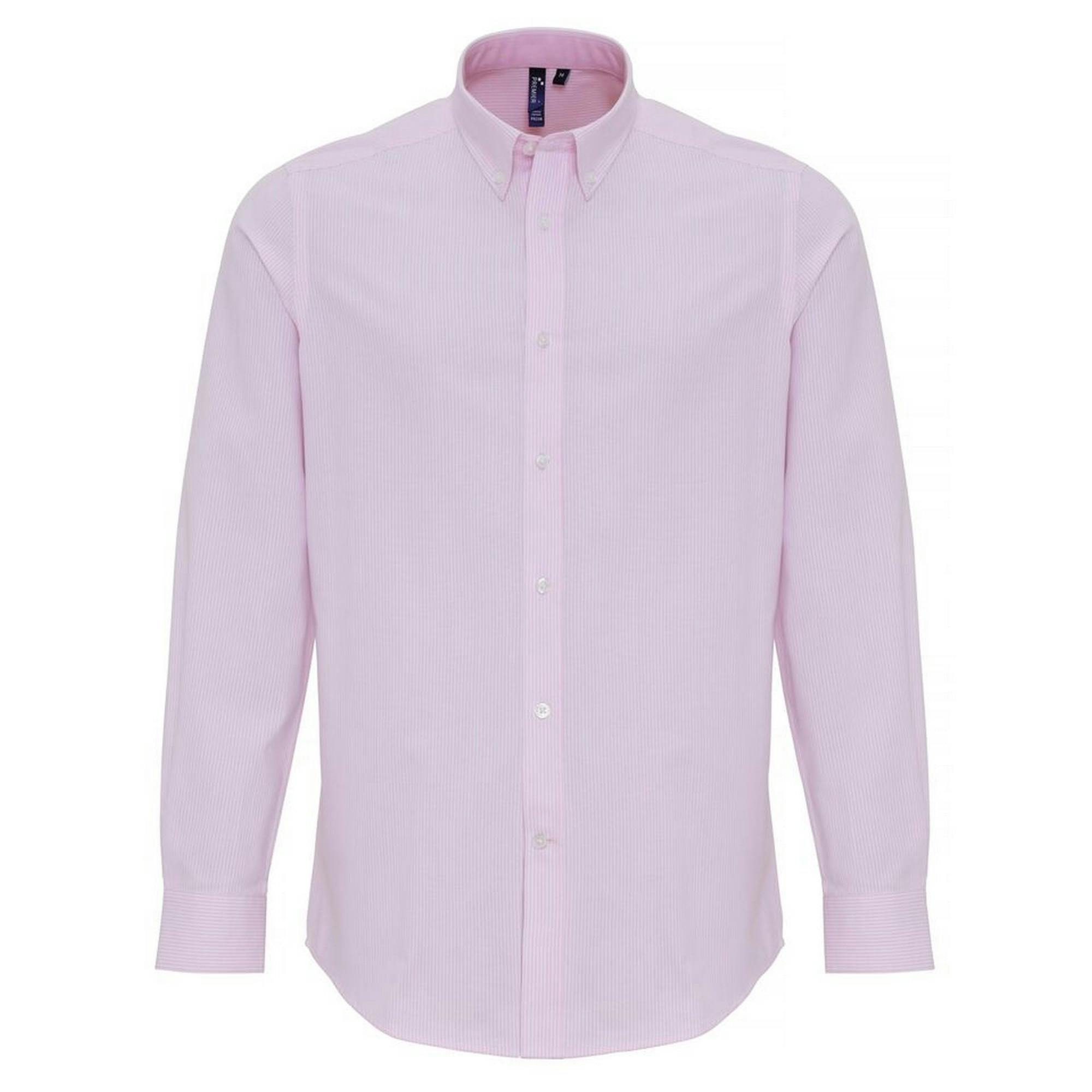 Premier (S, White/Pink) Mens Cotton Rich Oxford Stripe Shirt - Image 3