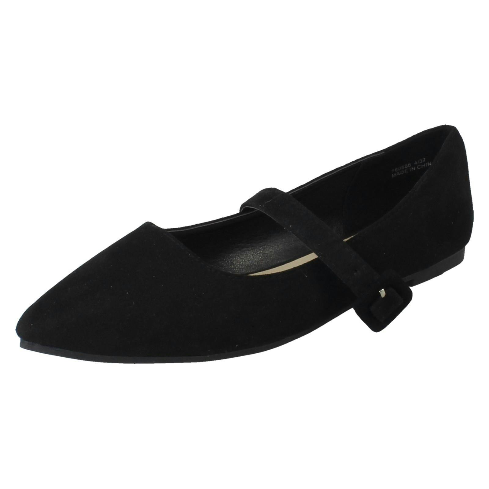 Savannah Women's Black Pointed Toe Buckle Fastening Flat Smart Shoes F80586 - Microfibre - Uk 6