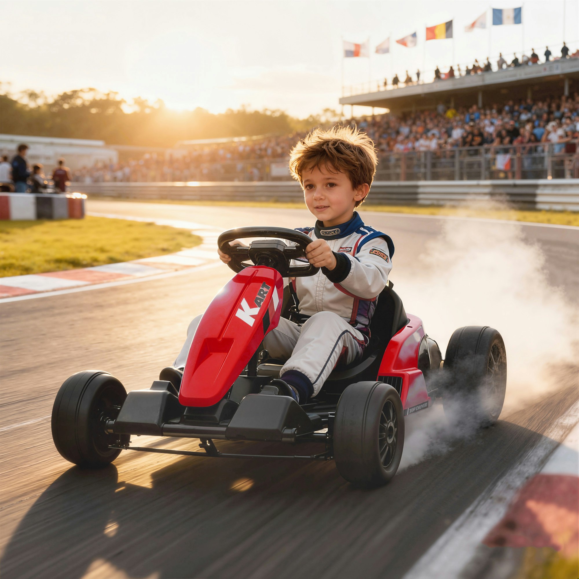 Aiyaplay Red 24V Electric Go Kart With Drift Mode, Adjustable Seat - 115L X 77W X 55.5H Cm