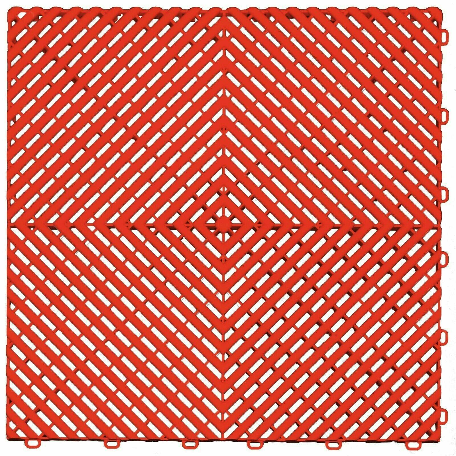 Rackhams Red Modular Interlocking Ribbed & Solid Garage Floor Tiles - Vented