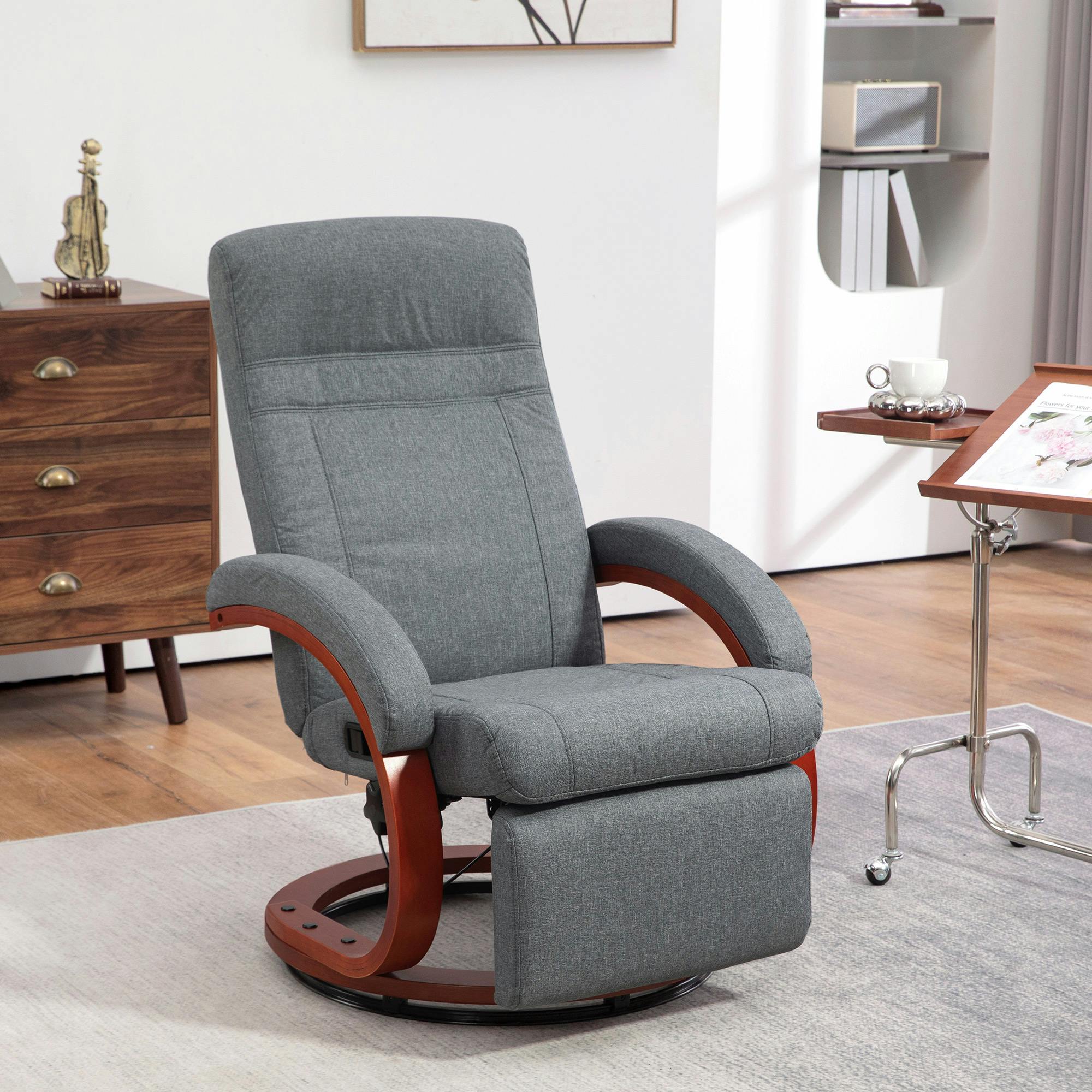 Homcom Grey Manual Recliner Swivel Reclining Chair With Footrest