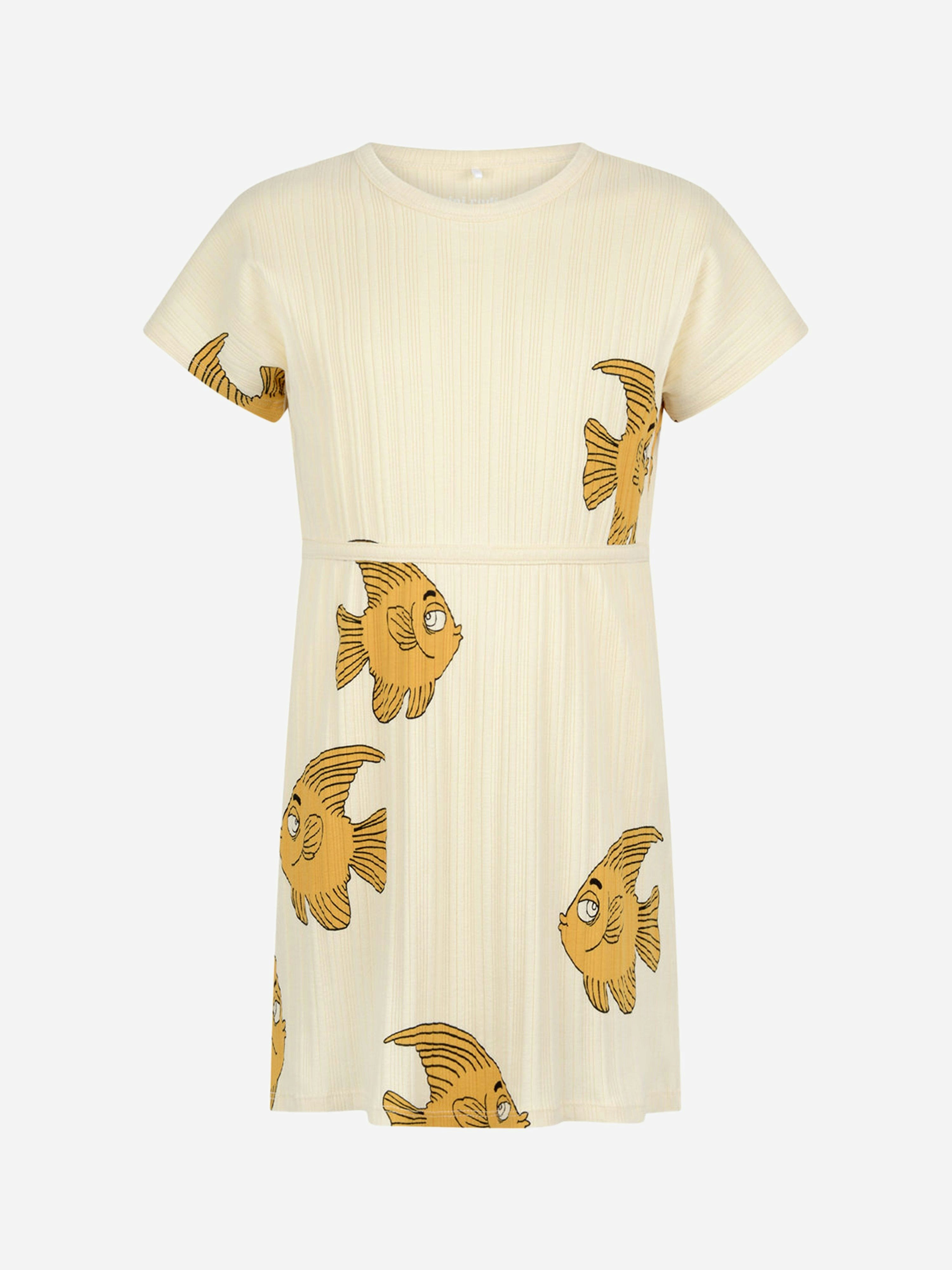 Mini Rodini Girls White Cotton Fish Print Dress - 1 - 3 Mths
