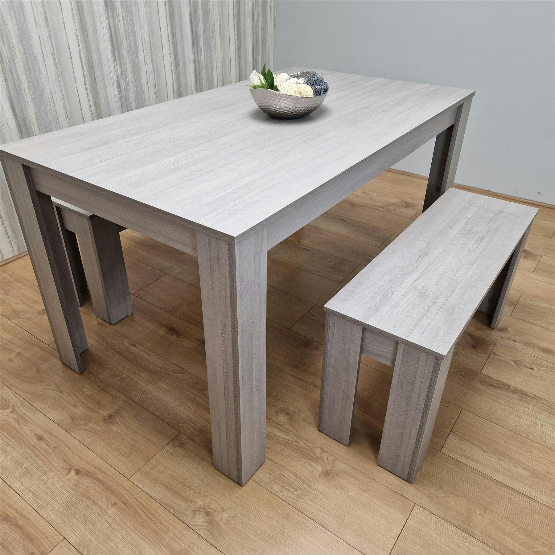 Kosy Koala Modern Rectangle Grey Dining Table Set With 2 Benches Dining Room Furniture - Brown - Image 5