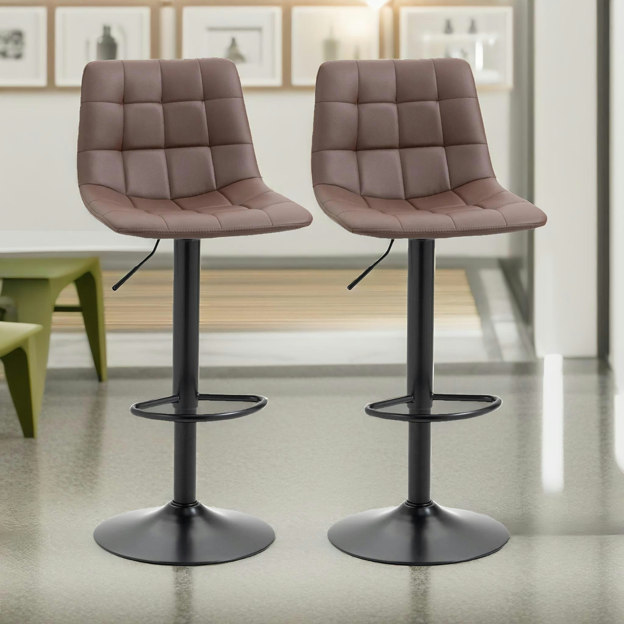 Rackhams Brown 2Pc Height Adjustable 360 Swivel Bar Stools Set With Backrest