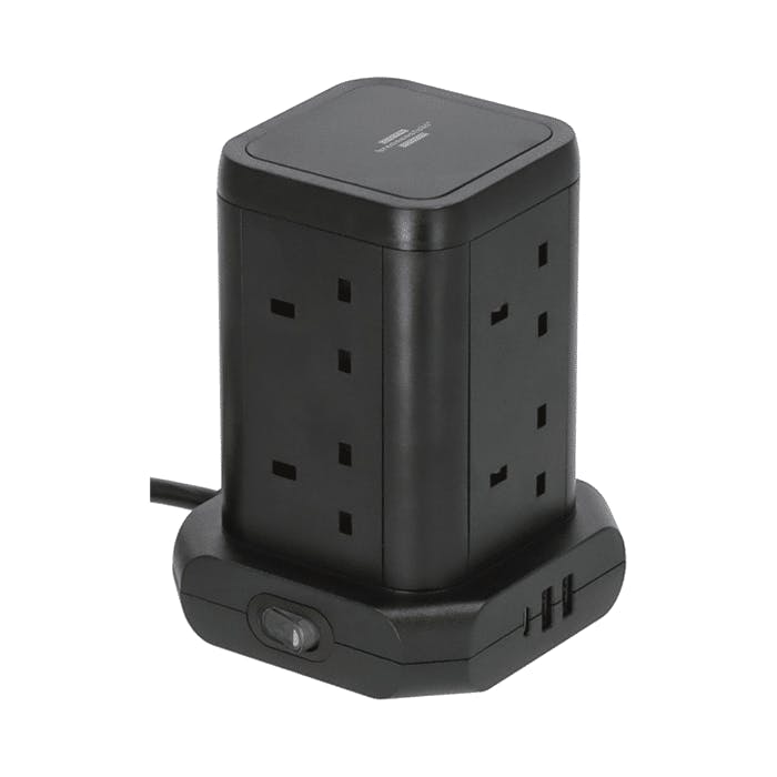 Brennenstuhl 8-Way Tower Extension Lead - 8 Sockets, 2x USB-A, 1x USB-C, Black, 2m Cable - Image 3