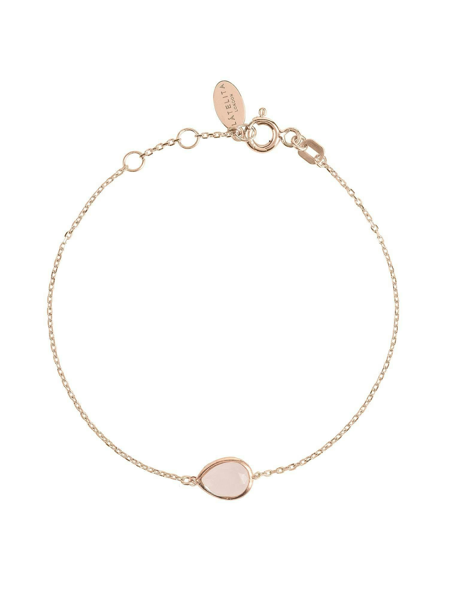 Latelita Silver/Light Pisa Mini Teardrop Bracelet Rosegold Rose Quartz