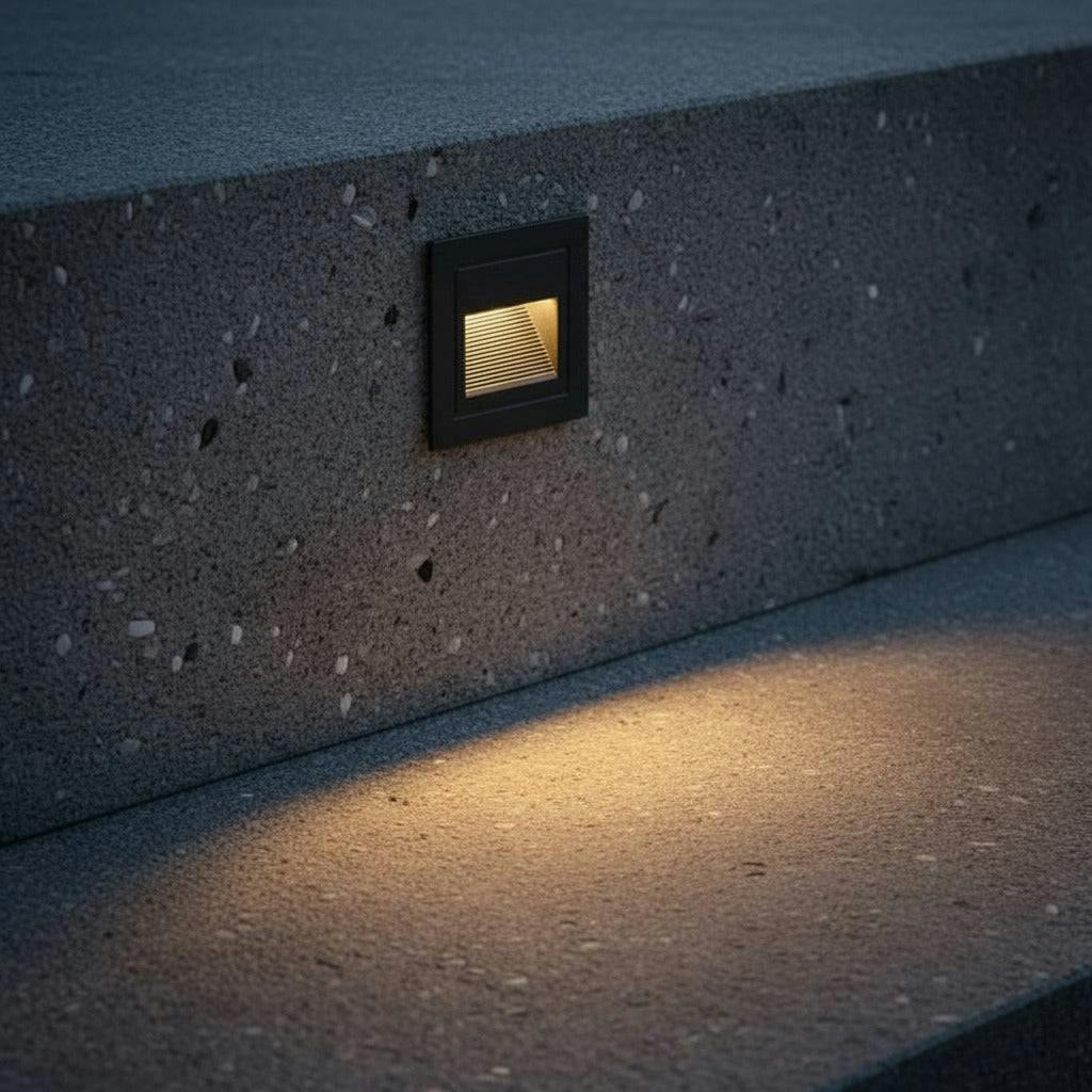 Rackhams Black 3 Watt Square Recessed Outdoor Stair Step Lighting