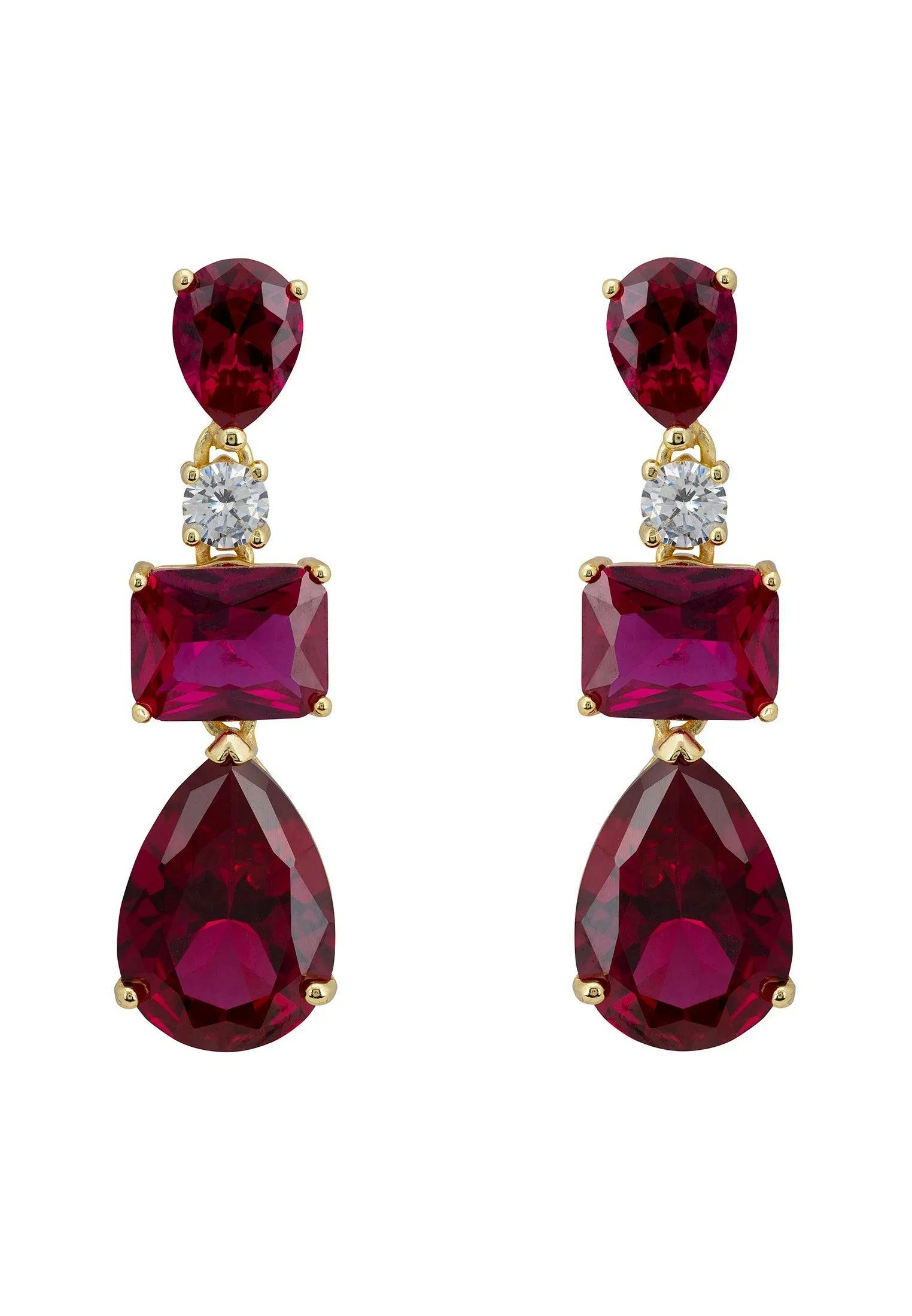 Latelita Gold Valentina Drop Earrings Ruby