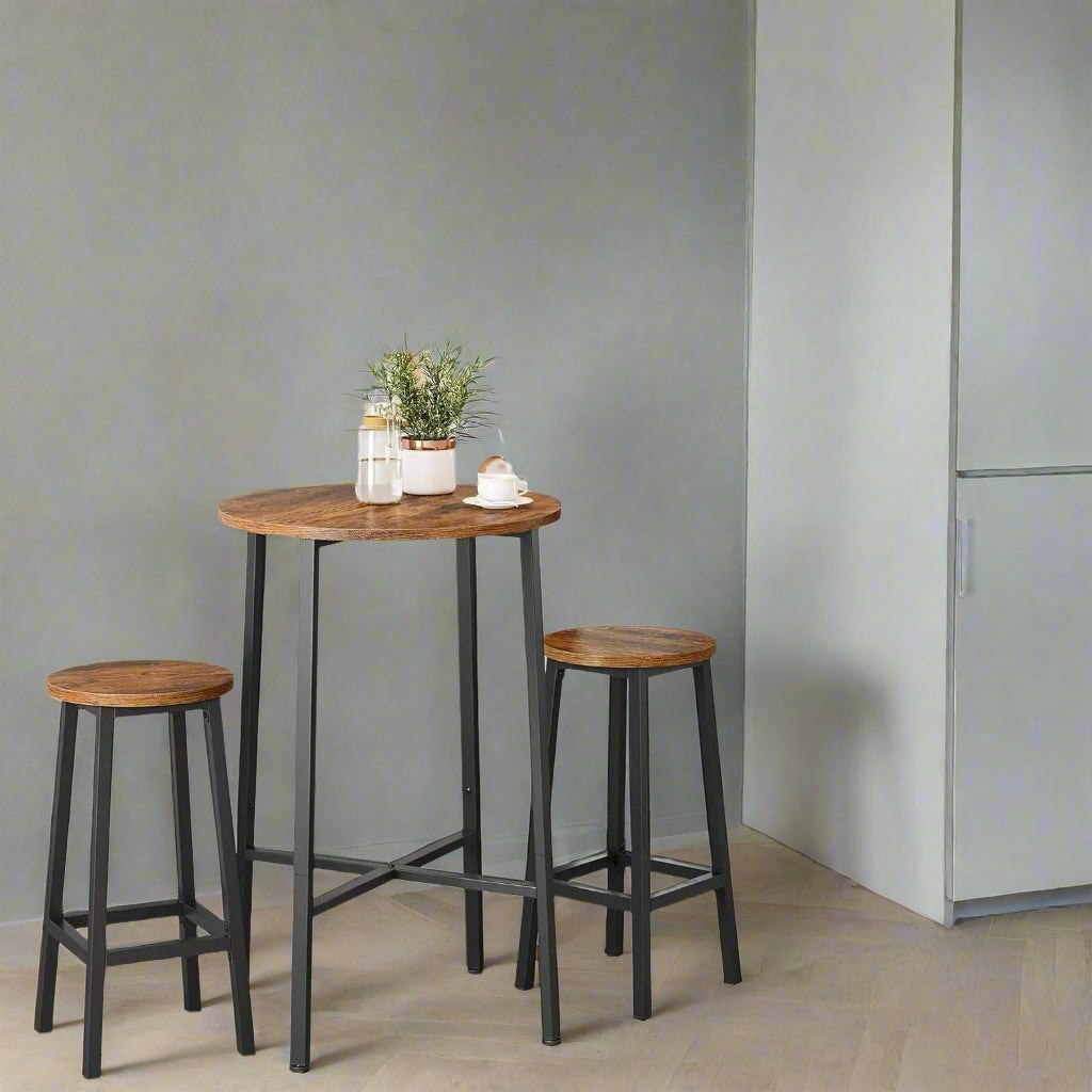 Rackhams Brown/Black Set Of 2 Bar Stools, Industrial Kitchen Breakfast Chairs, Rustic And