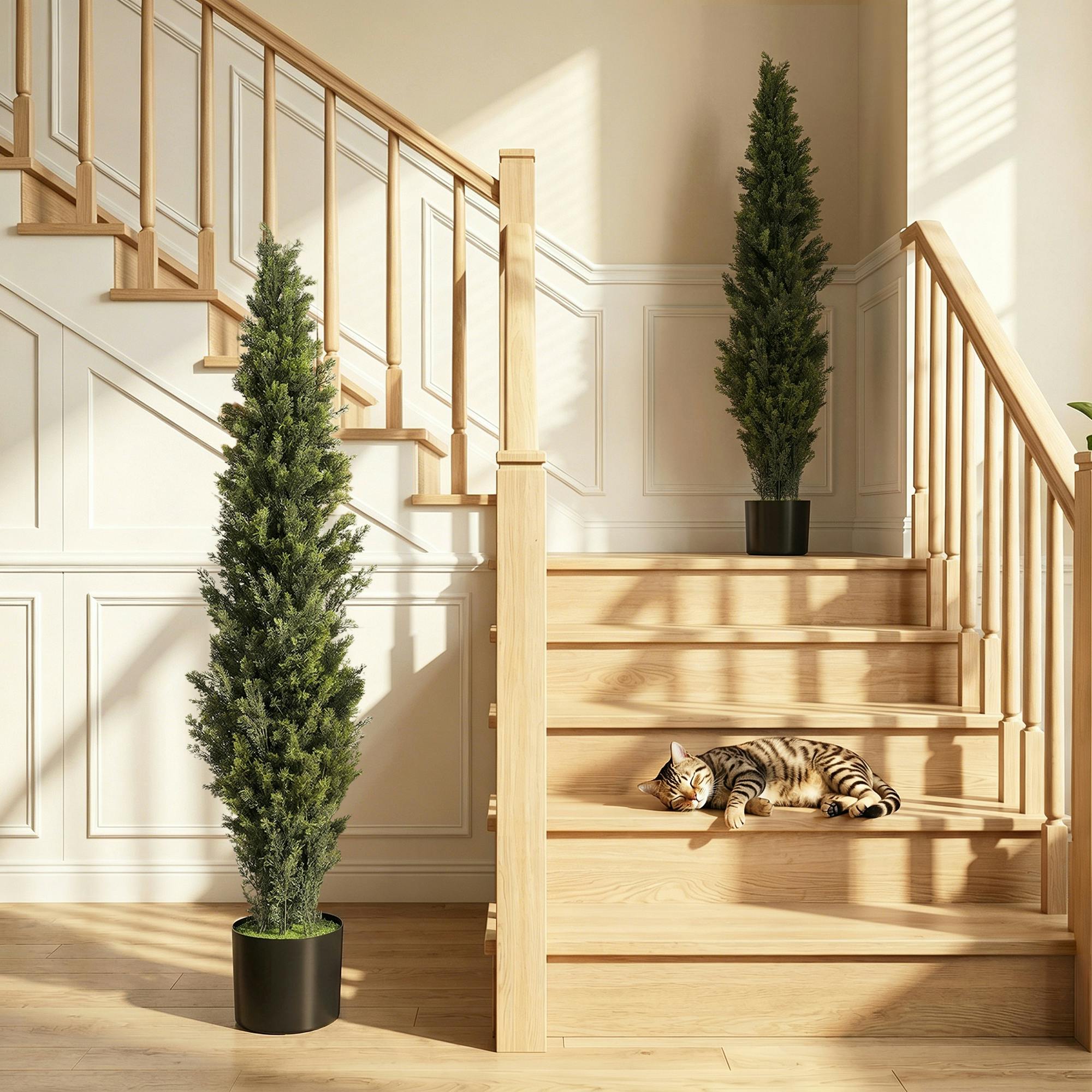 Homcom Green Set Of 2 Decorative Artificial Plants Cypress In Weighted Pot, 150Cm - 150.0