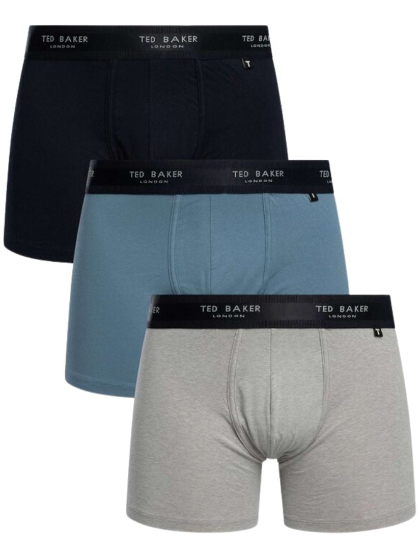 Ted Baker Men's Grey/Blue 3-Pack Coloured Boxer Briefs, Navy/ - S