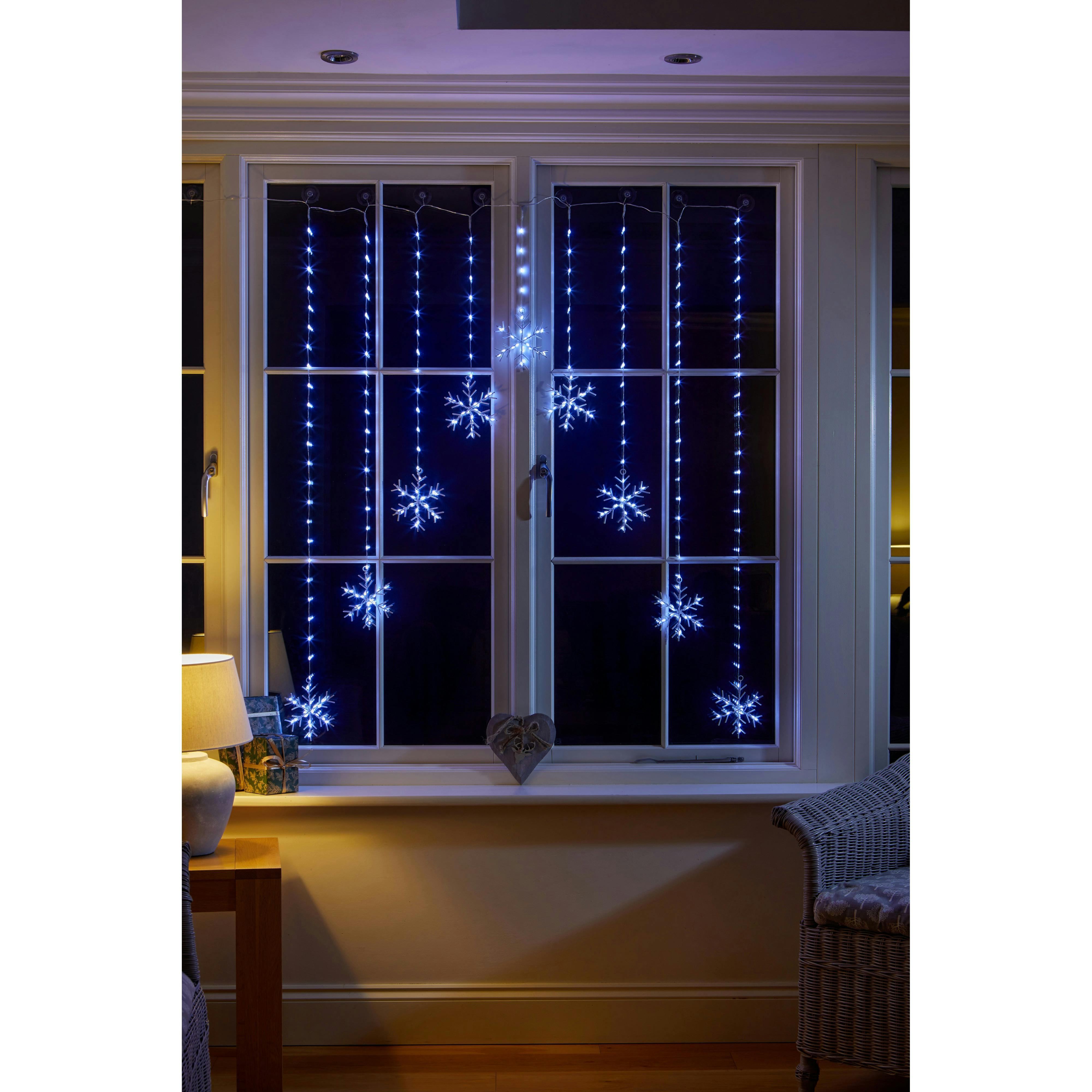 Rackhams White Snowflake Curtain Lights Cool