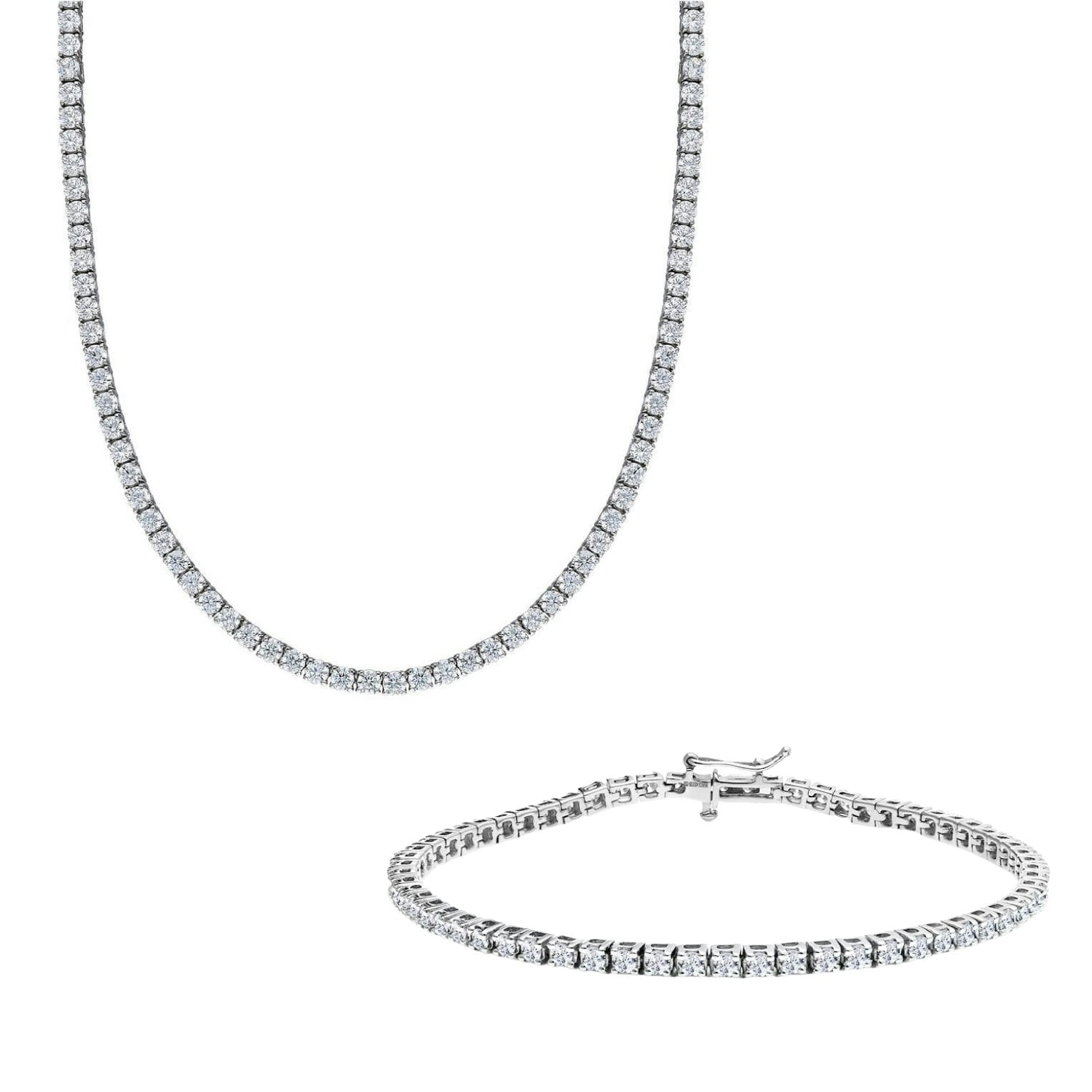 Spero London Silver Sterling Large Tennis Necklace And Bracelet Set - 3Mm