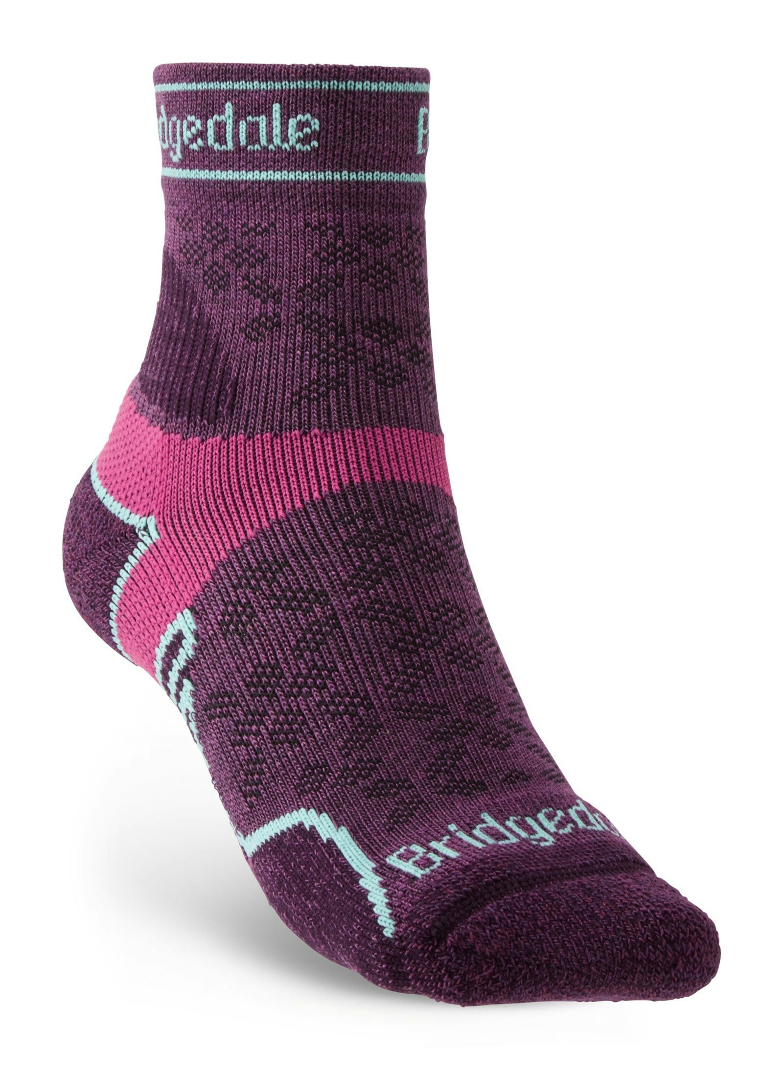 Bridgedale Women's Mauve Socks Lightweight T2 Merino Run Mini-Crew Socks {Br-710200} - Damson - Small