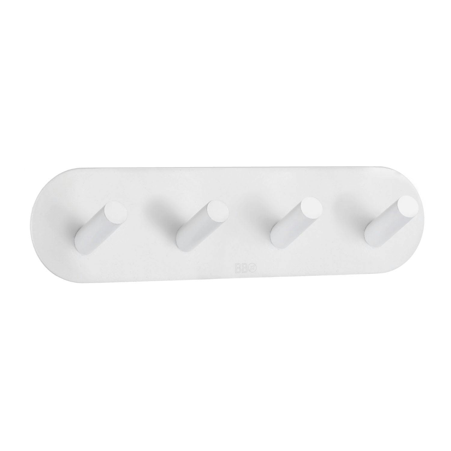Rackhams White Stainless Steel Quadruple Towel Hook (192 X 48Mm) Self Adhesive Bathroom Wall Mounted