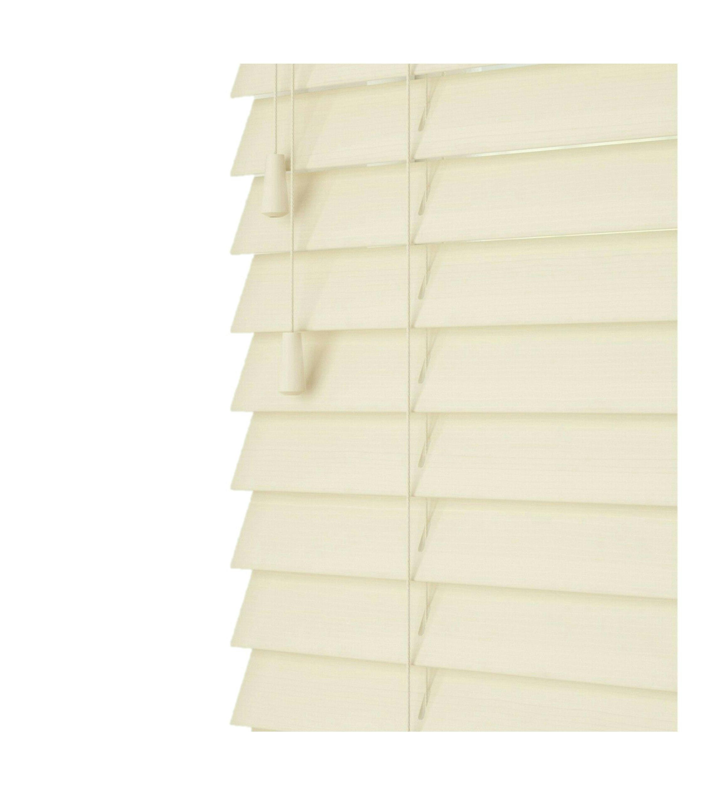 Newedgeblinds Light Creme Smooth Finish Faux Wood Venetian Blinds With Strings (130Cm Drop) - 190Cm