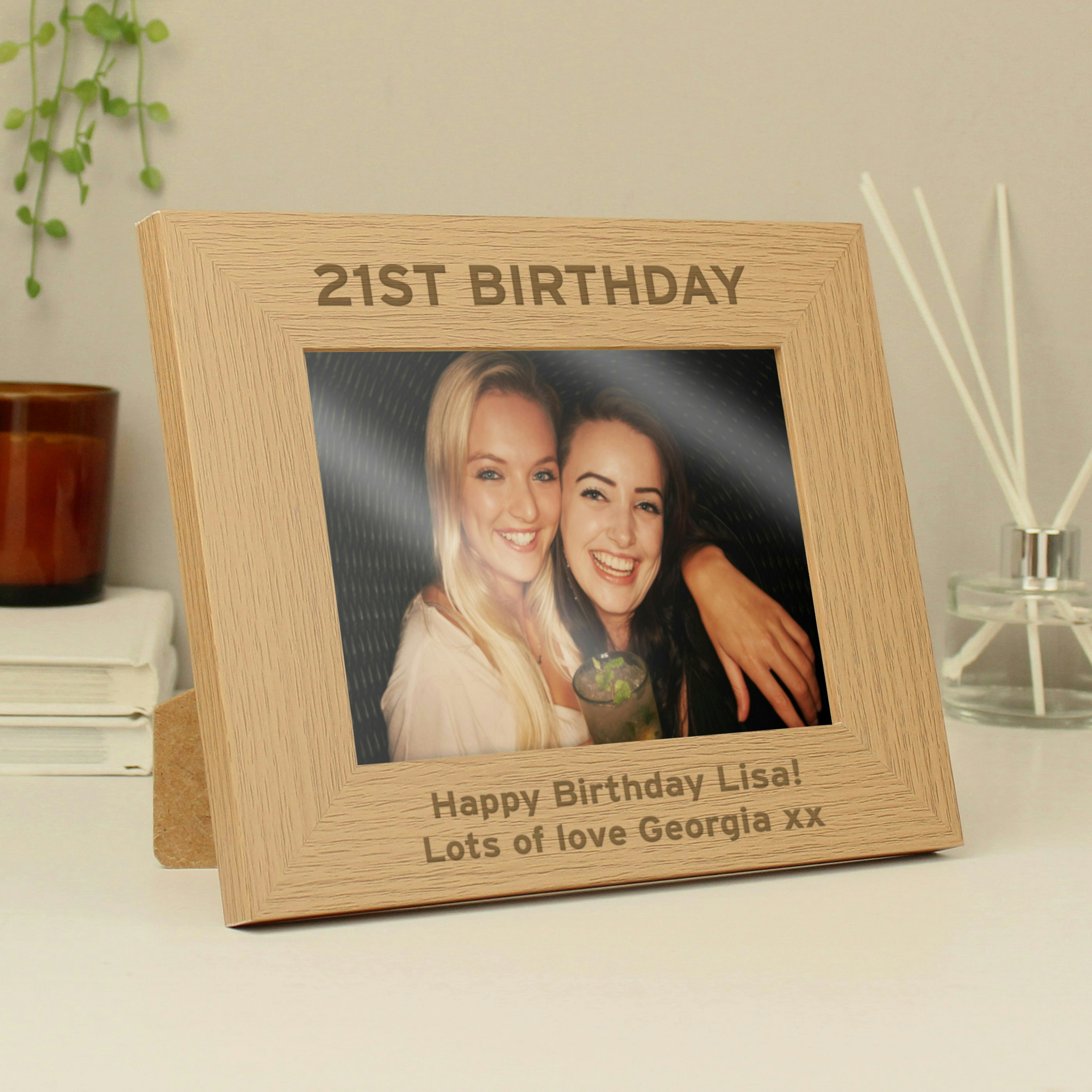 Rackhams Personalised Bold Text 5X7 Landscape Oak Finish Photo Frame